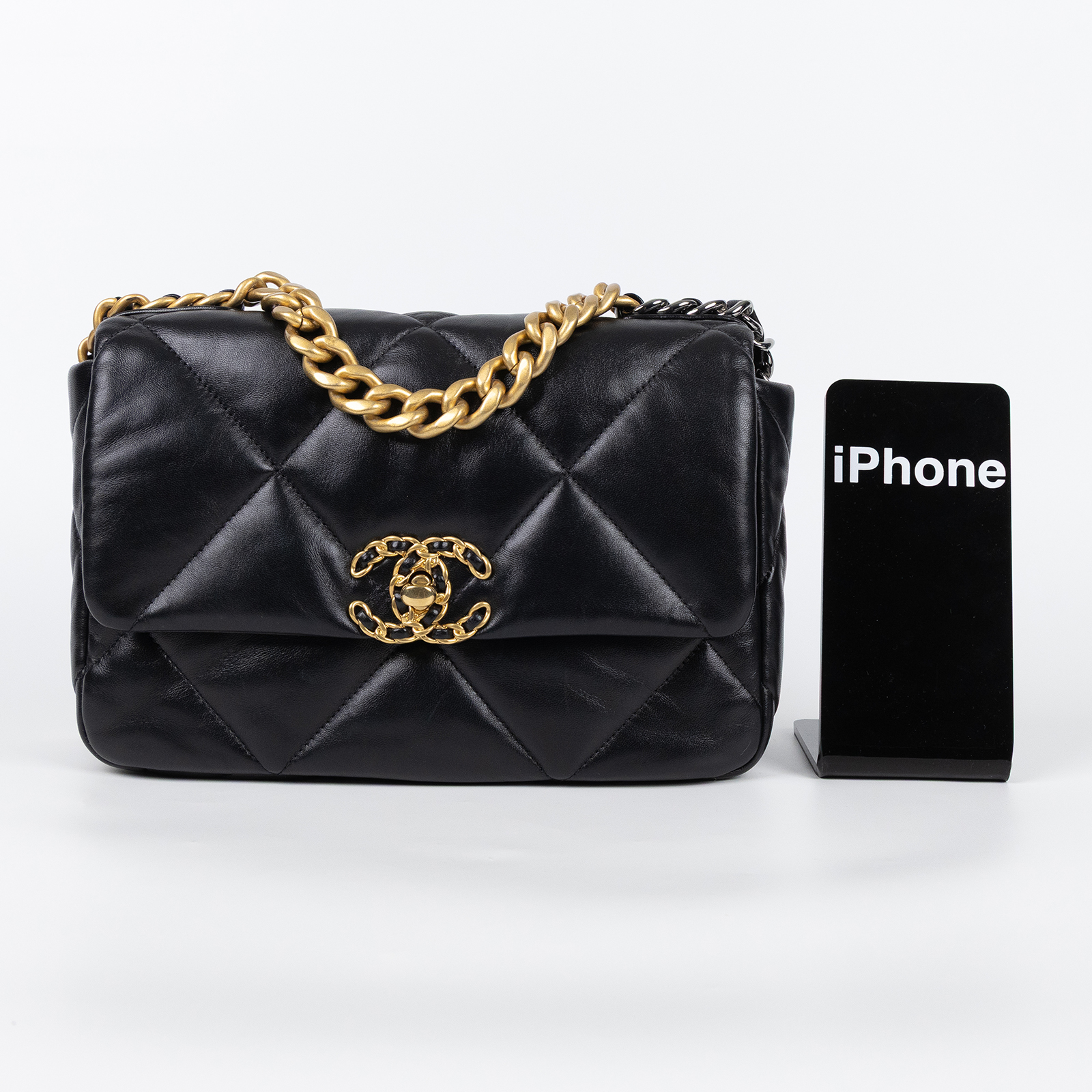 香奈兒 CHANEL 19 口蓋包 菱格紋 金銀鍊帶 手提 肩背包 AS1160 晶片款 黑19包 26CM 原廠盒子/防塵袋