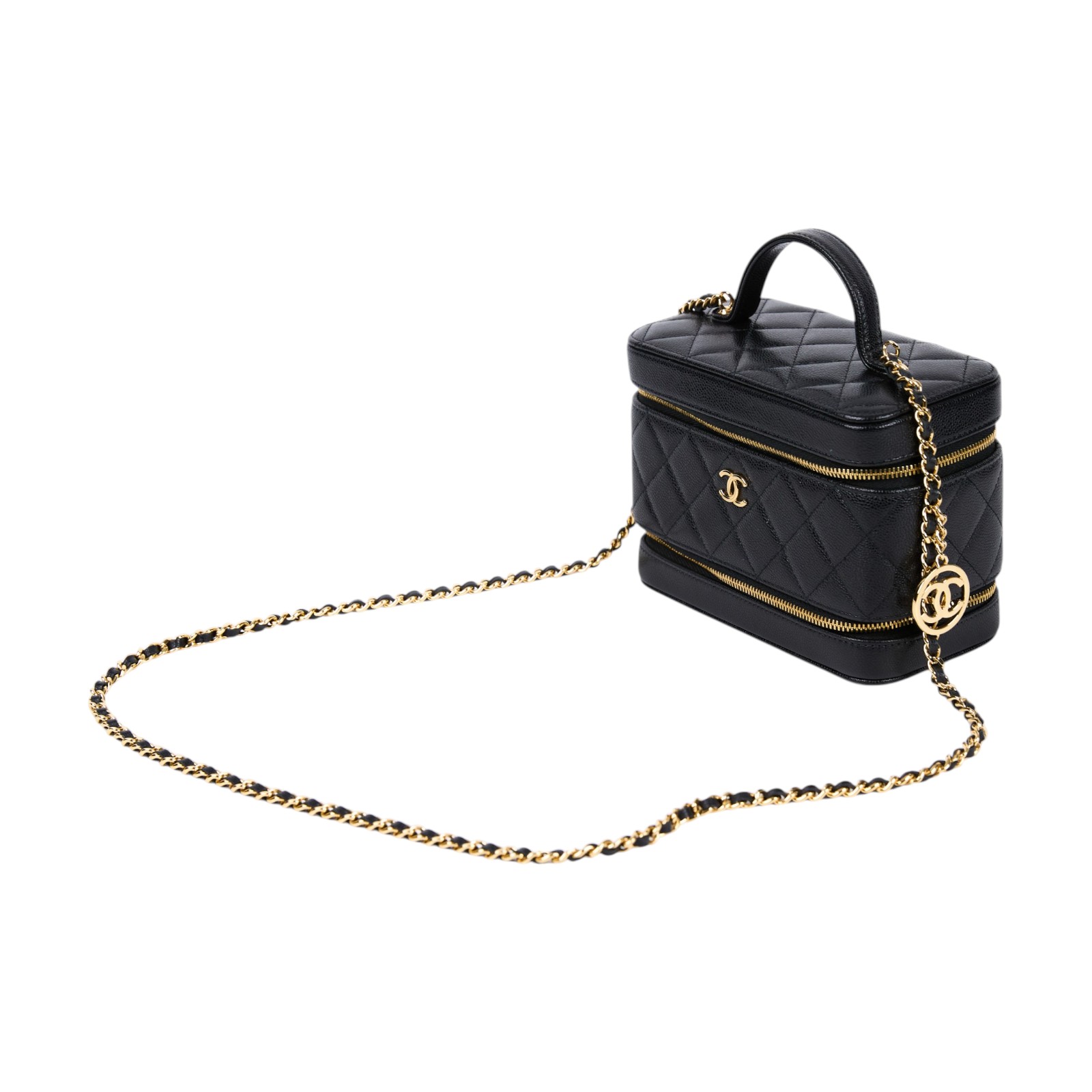 香奈兒 CHANEL Vanity 手提 小型 化妝箱 肩背包 斜背包 AP4688 晶片款 黑金荔枝VANITY CASE 無附屬品