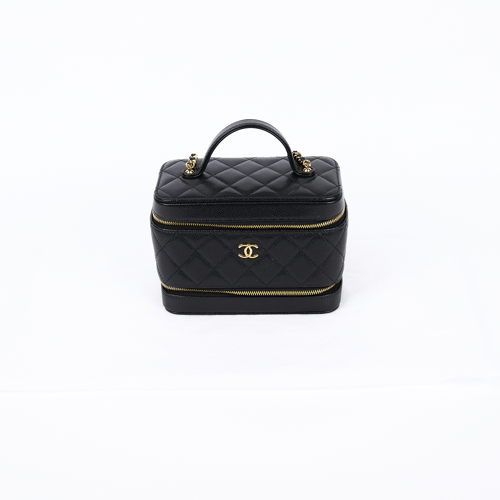 香奈兒 CHANEL Vanity 手提 小型 化妝箱 肩背包 斜背包 AP4688 晶片款 黑金荔枝VANITY CASE 無附屬品