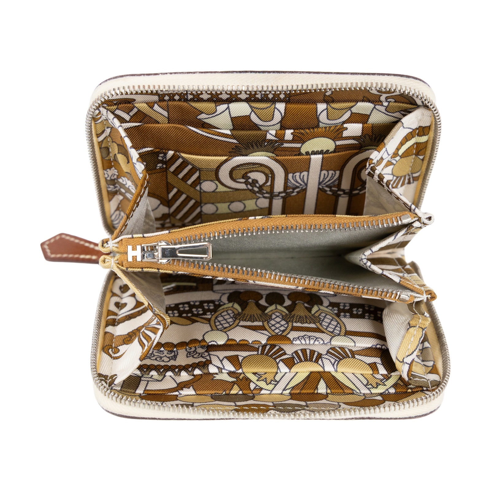 愛馬仕 Hermes SilkIn 拉鍊 絲巾 零錢包 銀色五金 米色 H083083CKAK /BMZ011MS B刻奶油白絲巾零錢包 原廠盒子