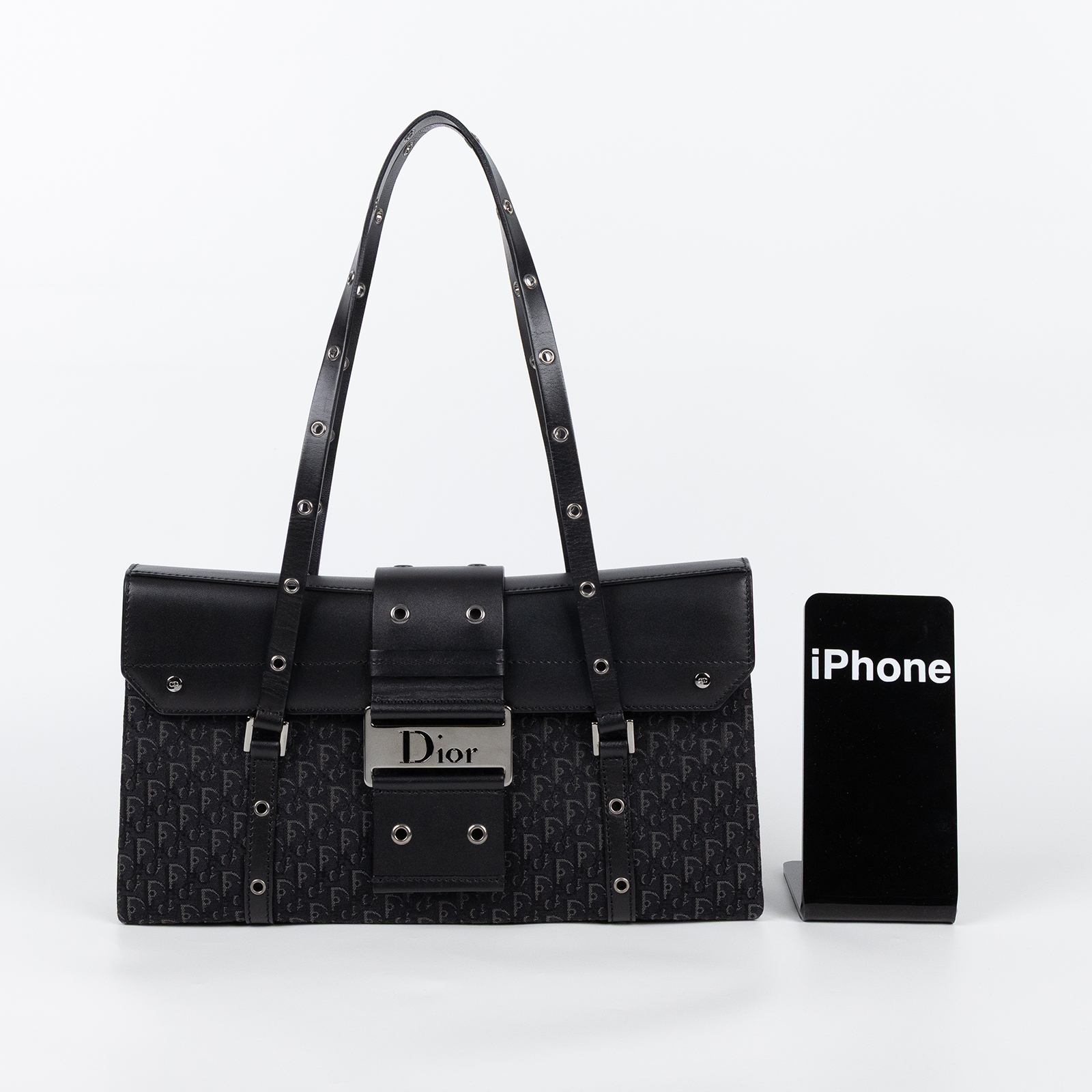 迪奧 CHRISTIAN DIOR Trotter Street Chic 手提 肩背包  黑緹花肩背包 防塵袋