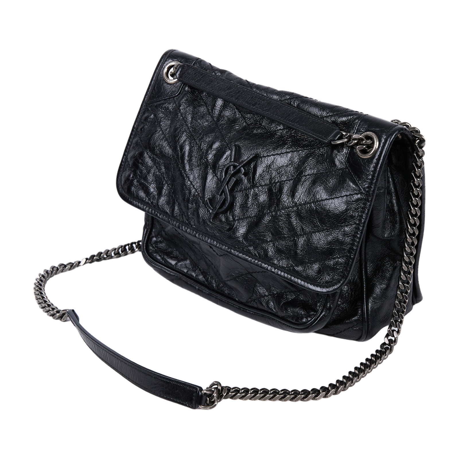 聖羅蘭 YSL SAINT LAURENT NIKI  復古皮革 山型紋 翻蓋 肩背包 中型 4988940EN04 黑NIKI MEDIUM 無附屬品