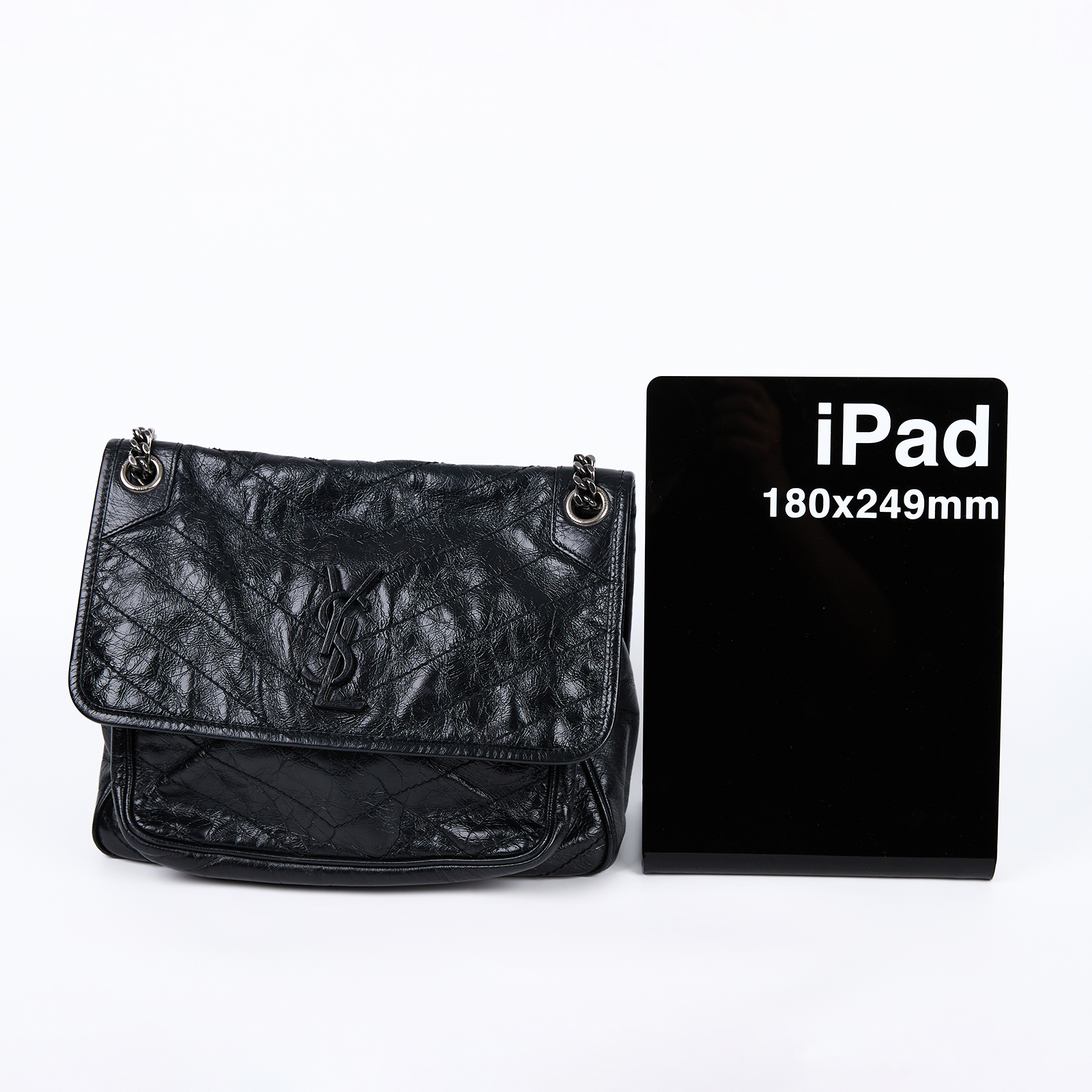聖羅蘭 YSL SAINT LAURENT NIKI  復古皮革 山型紋 翻蓋 肩背包 中型 4988940EN04 黑NIKI MEDIUM 無附屬品