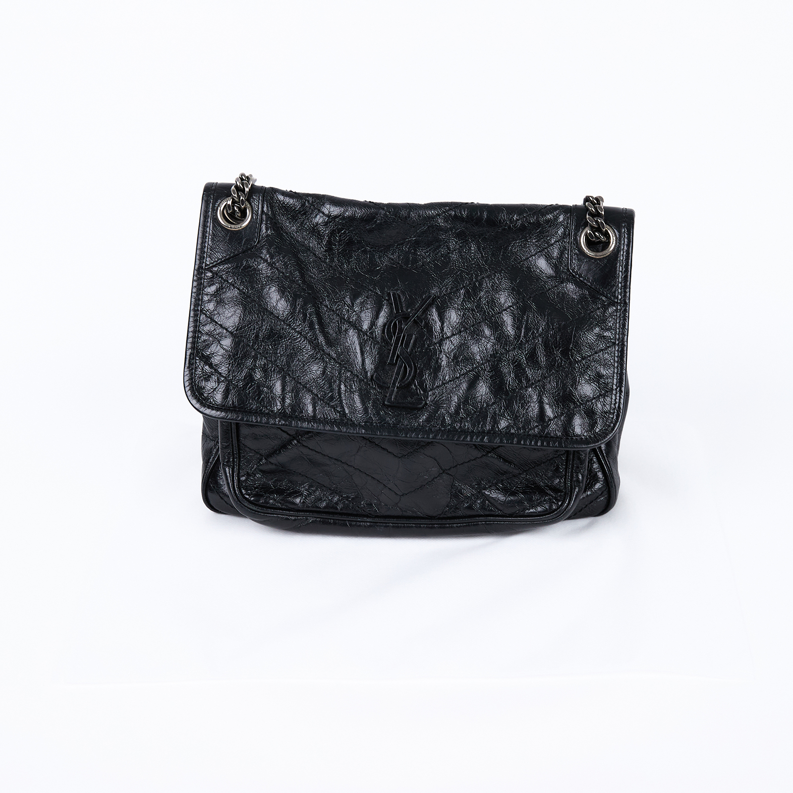聖羅蘭 YSL SAINT LAURENT NIKI  復古皮革 山型紋 翻蓋 肩背包 中型 4988940EN04 黑NIKI MEDIUM 無附屬品