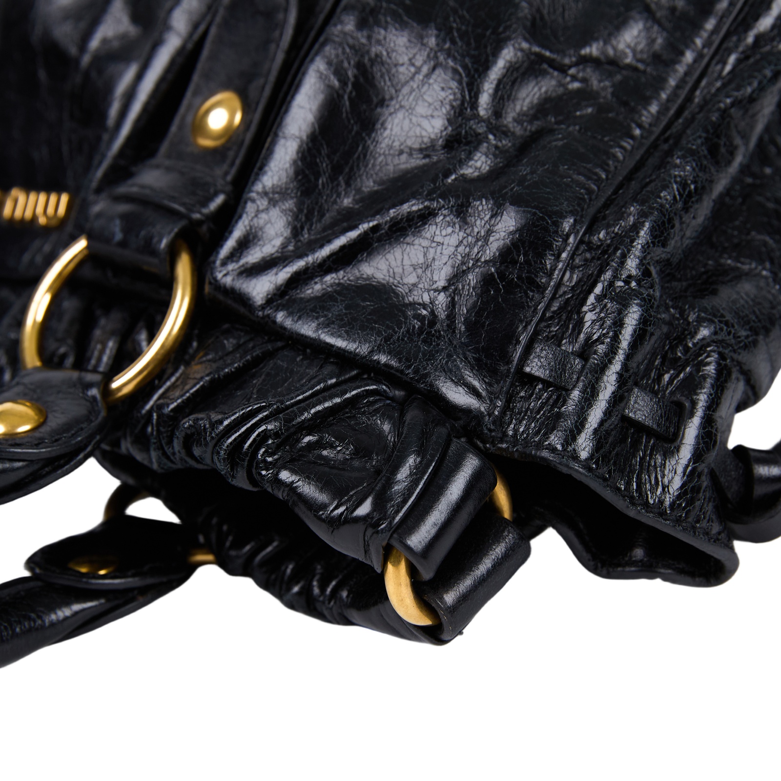 繆繆 MIU MIU Vitello Lux 2WAY 手提包  黑全皮皺摺2WAY 背帶