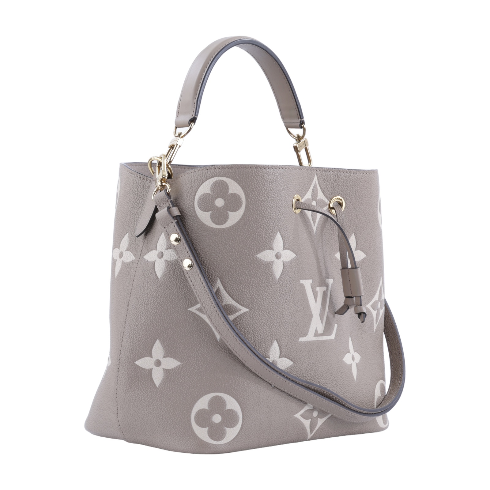 路易威登 LOUIS VUITTON NéoNoé MM 皮革 肩背 水桶包 斑鳩灰色/奶油色 M45555 晶片款  原廠盒子/防塵袋/購買證明/內袋/背帶