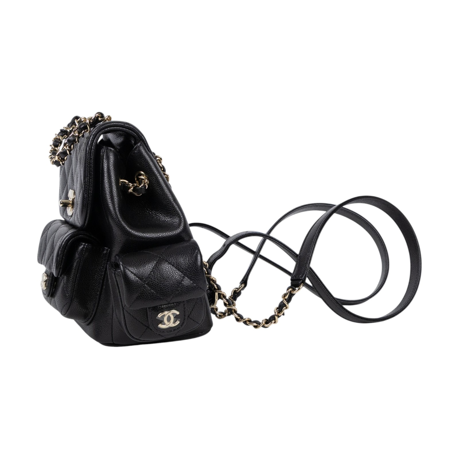香奈兒 CHANEL 小型 後背包 AS4399 晶片款 黑金荔枝DUMA 小 防塵袋