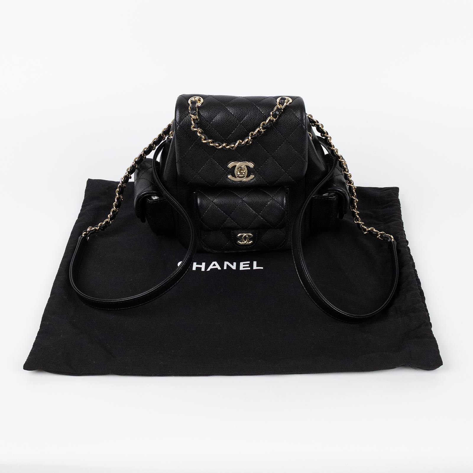 香奈兒 CHANEL 小型 後背包 AS4399 晶片款 黑金荔枝DUMA 小 防塵袋