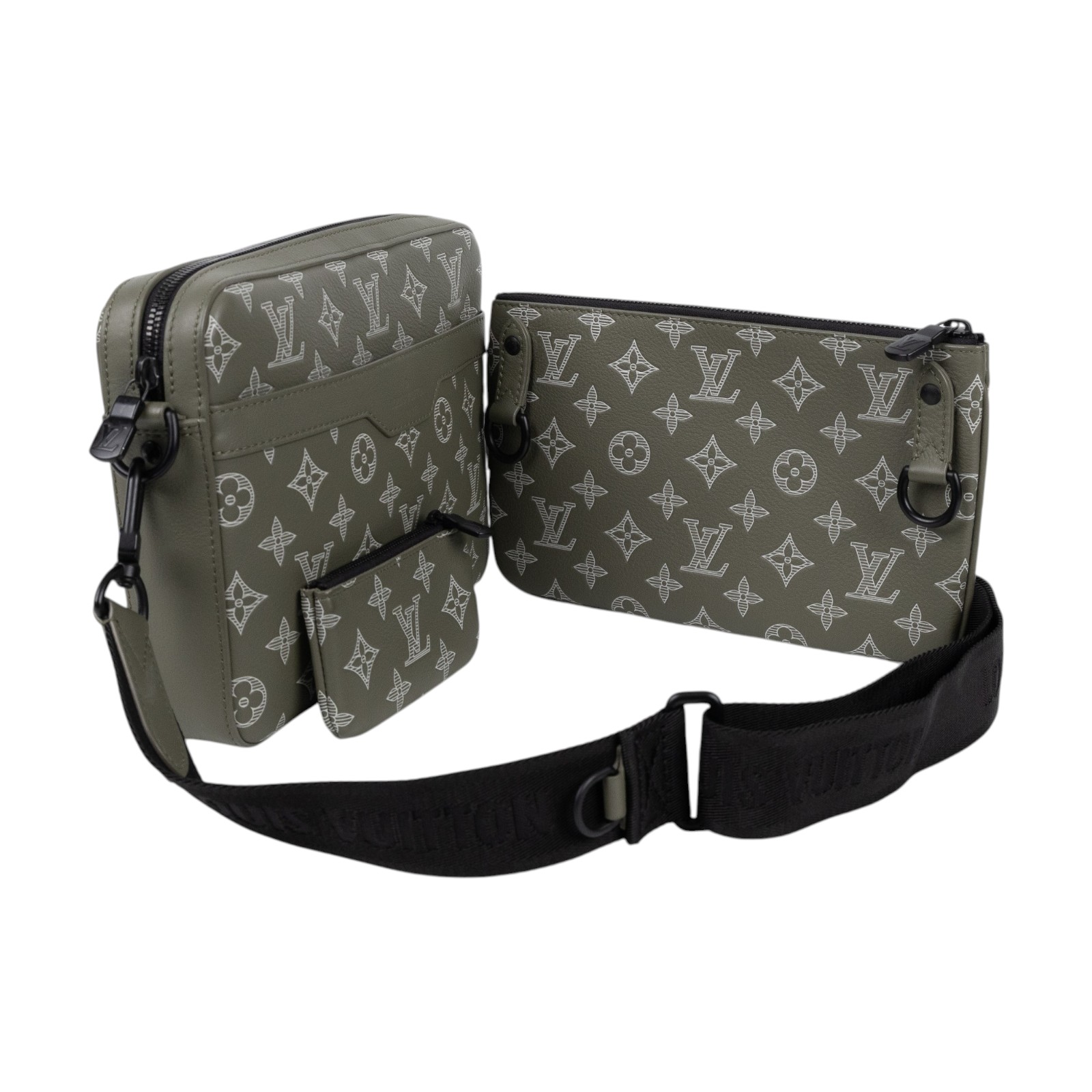 路易威登 LOUIS VUITTON Trio 三合一 郵差包 斜背包 M12490 晶片款 綠原花Trio 郵差包 防塵袋/子包2/背帶