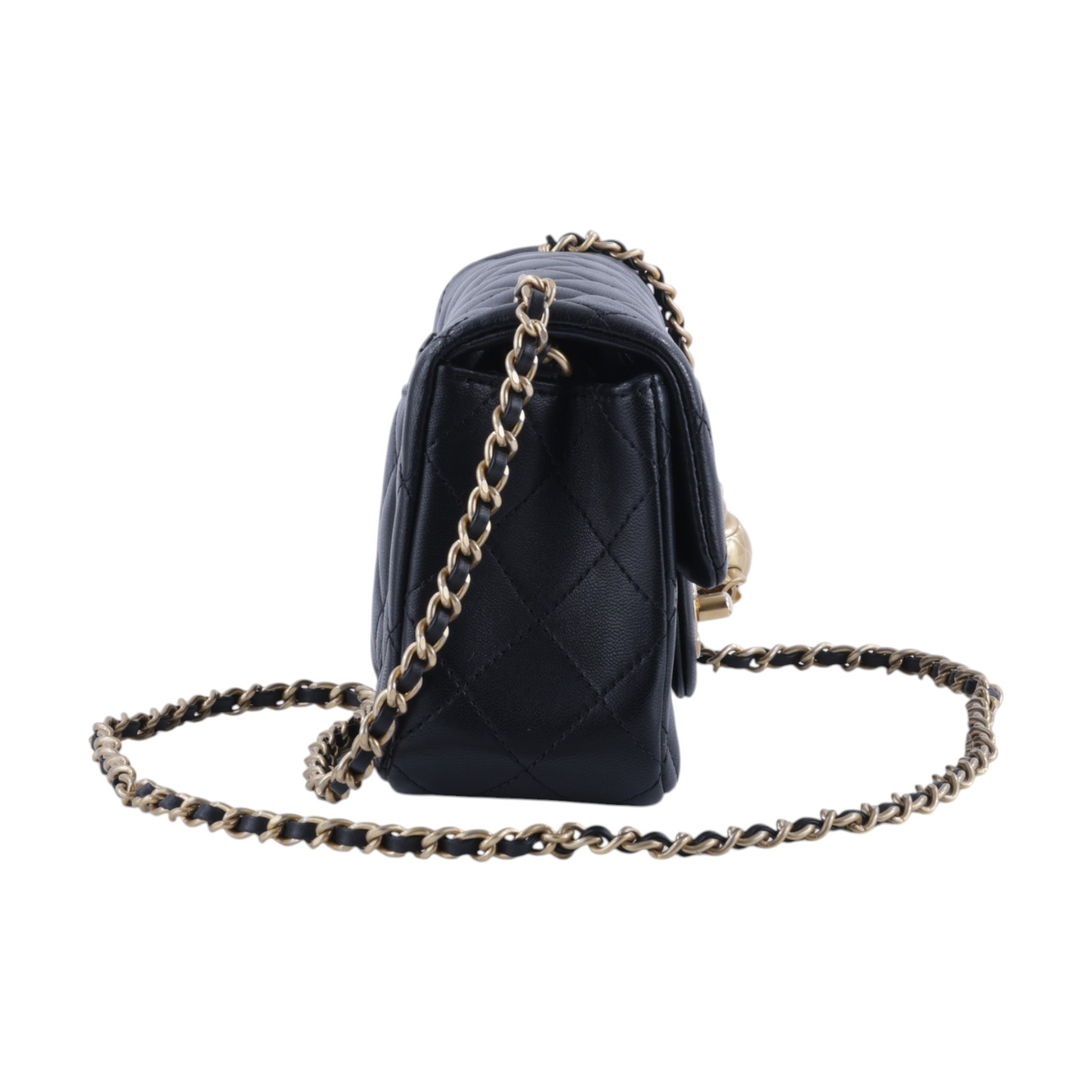 香奈兒 CHANEL 經典迷你口蓋包 AS1787 B02916 黑羊金球COCO20 防塵袋/購買證明影本