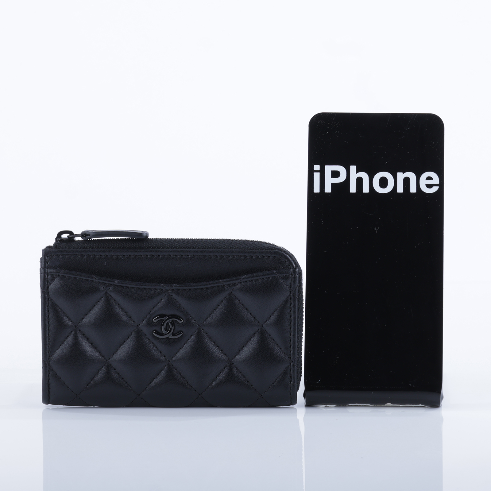 香奈兒 CHANEL CC logo 菱格紋 拉鍊 卡夾 零錢包 AP3179 晶片款 SO BLACK  L拉鍊零錢包 原廠盒子/防塵袋