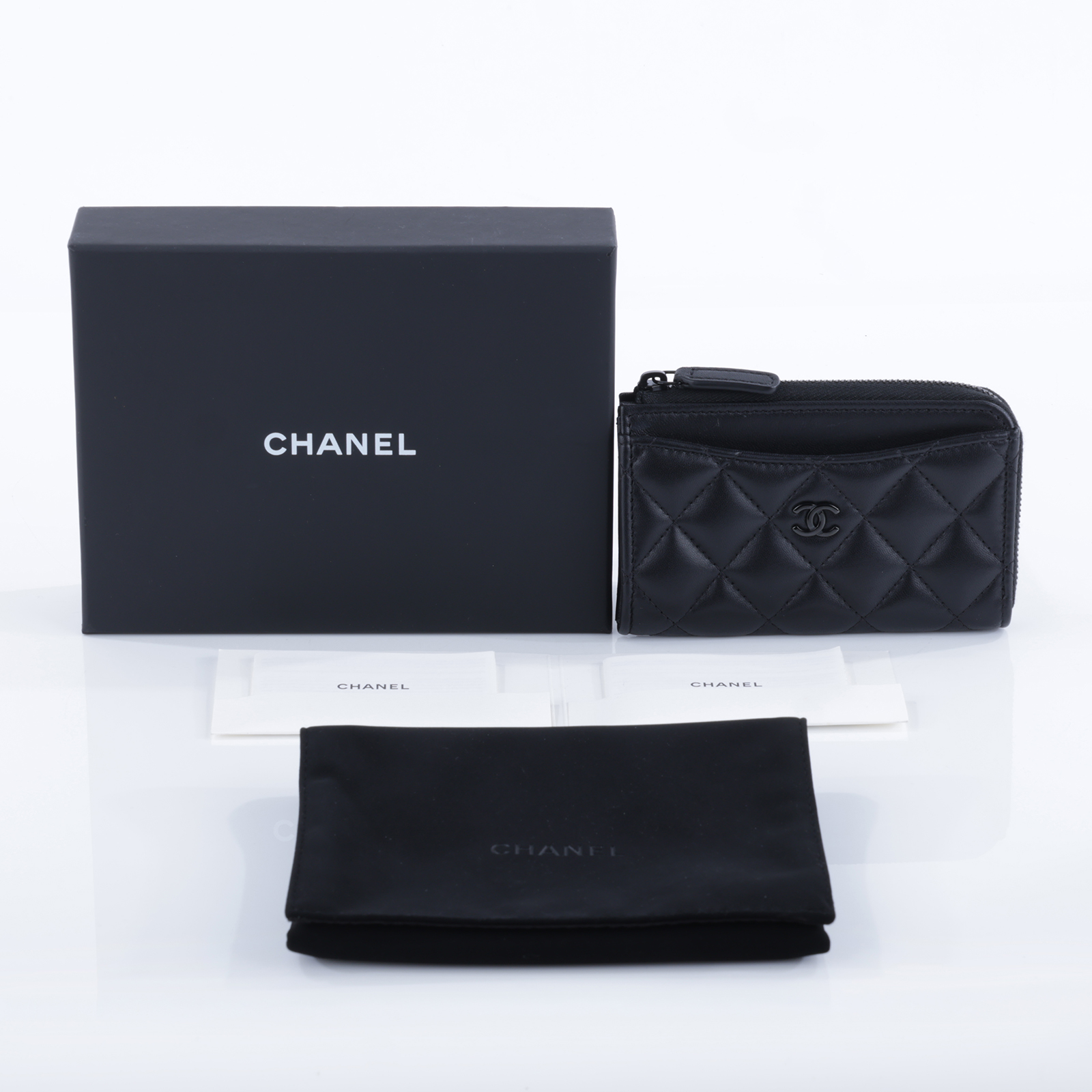 香奈兒 CHANEL CC logo 菱格紋 拉鍊 卡夾 零錢包 AP3179 晶片款 SO BLACK  L拉鍊零錢包 原廠盒子/防塵袋