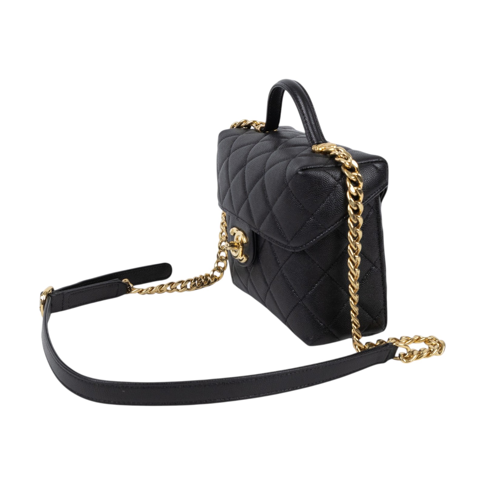 香奈兒 CHANEL Vanity 荔枝皮 肩背 斜背 牛奶盒子 化妝箱 手提包 AS3729 晶片款 黑荔枝化妝包 原廠盒子/防塵袋