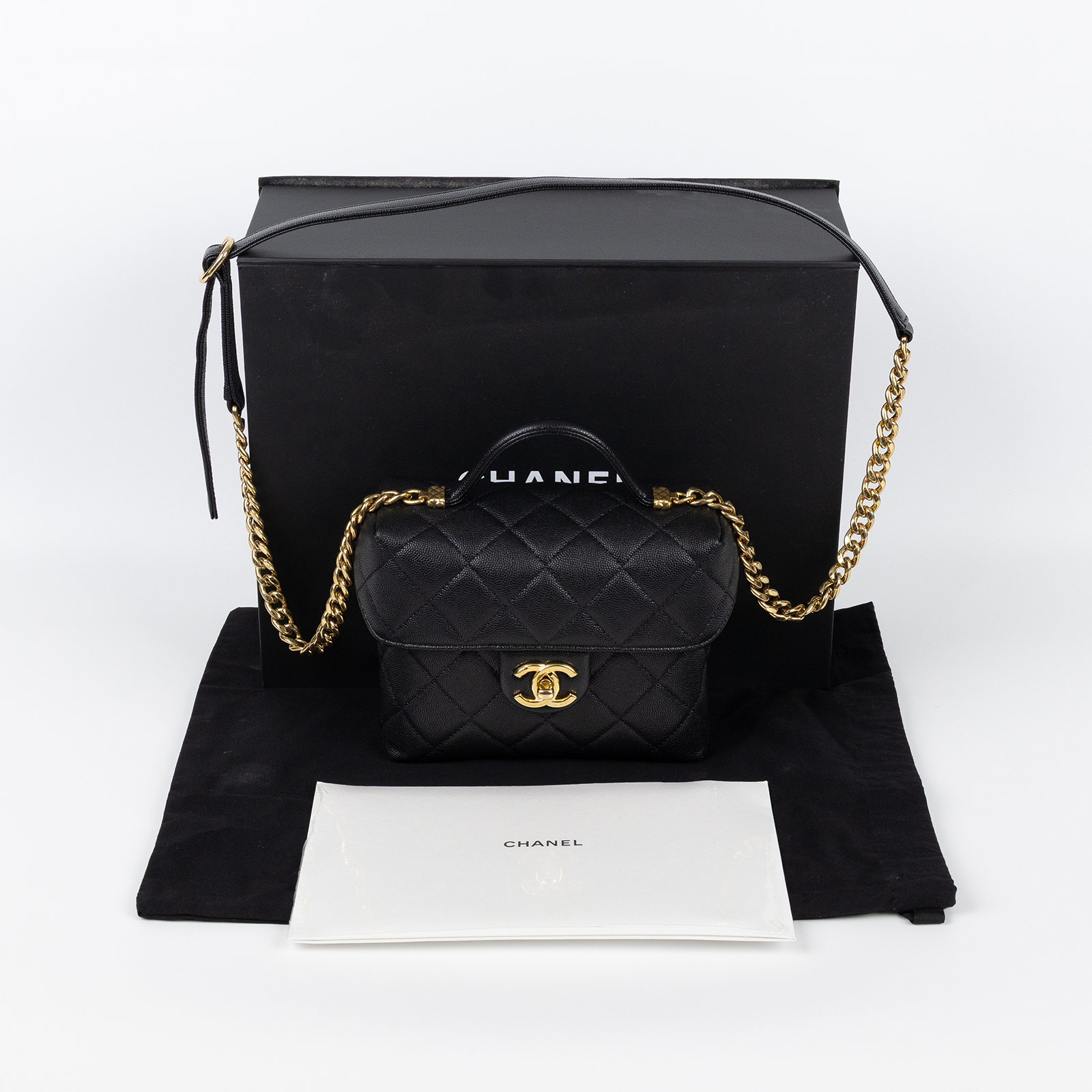 香奈兒 CHANEL Vanity 荔枝皮 肩背 斜背 牛奶盒子 化妝箱 手提包 AS3729 晶片款 黑荔枝化妝包 原廠盒子/防塵袋