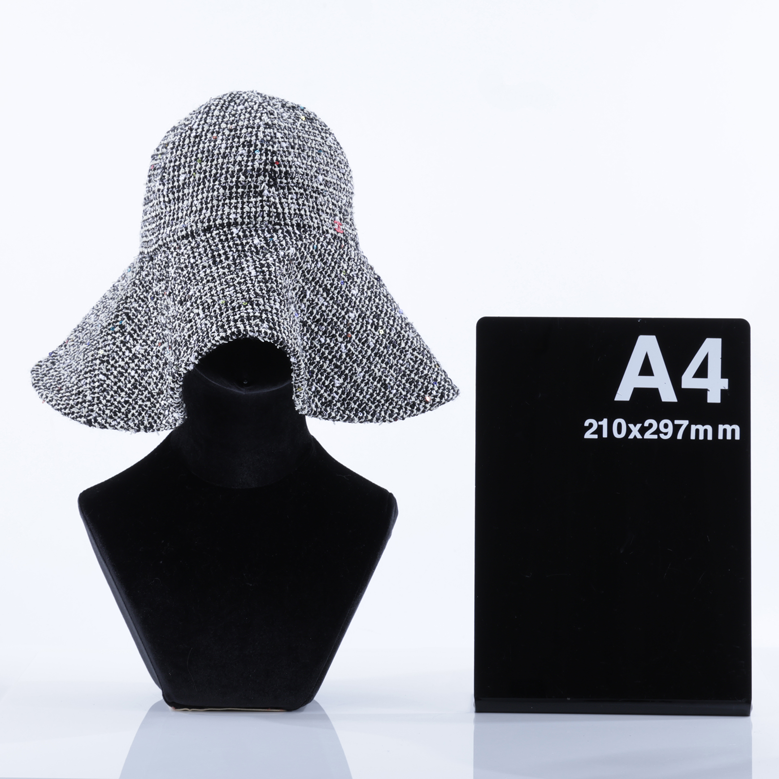 香奈兒 CHANEL 粗花呢 遮陽帽 帽子  黑毛尼亮片圓帽 M 無附屬品