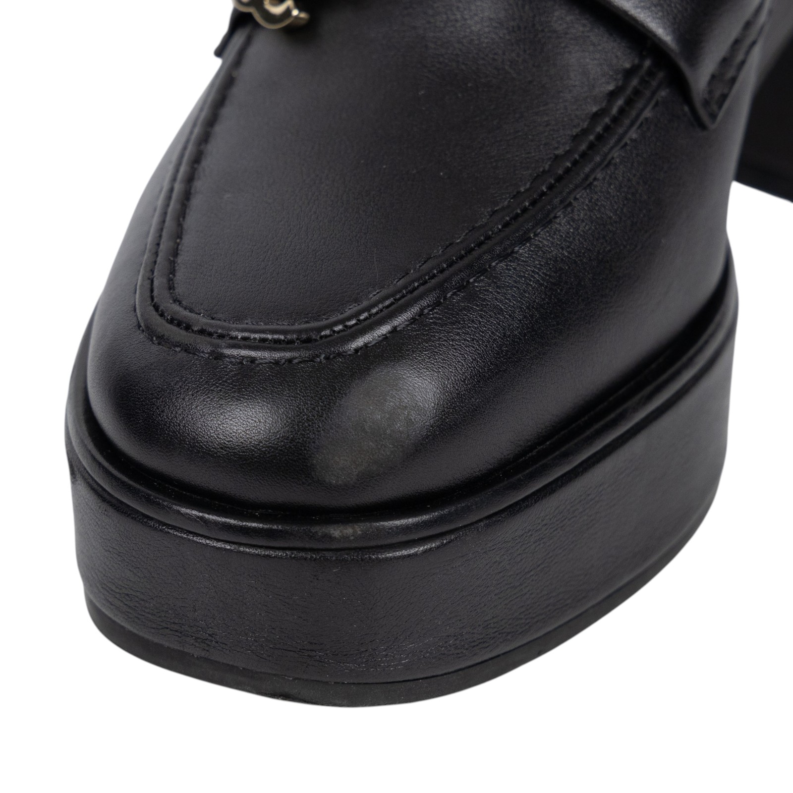 香奈兒 CHANEL CC LOGO 跟鞋 樂福鞋 G45142 B14028_37 黑銀低跟樂福鞋 原廠盒子/防塵袋/台灣購買證明
