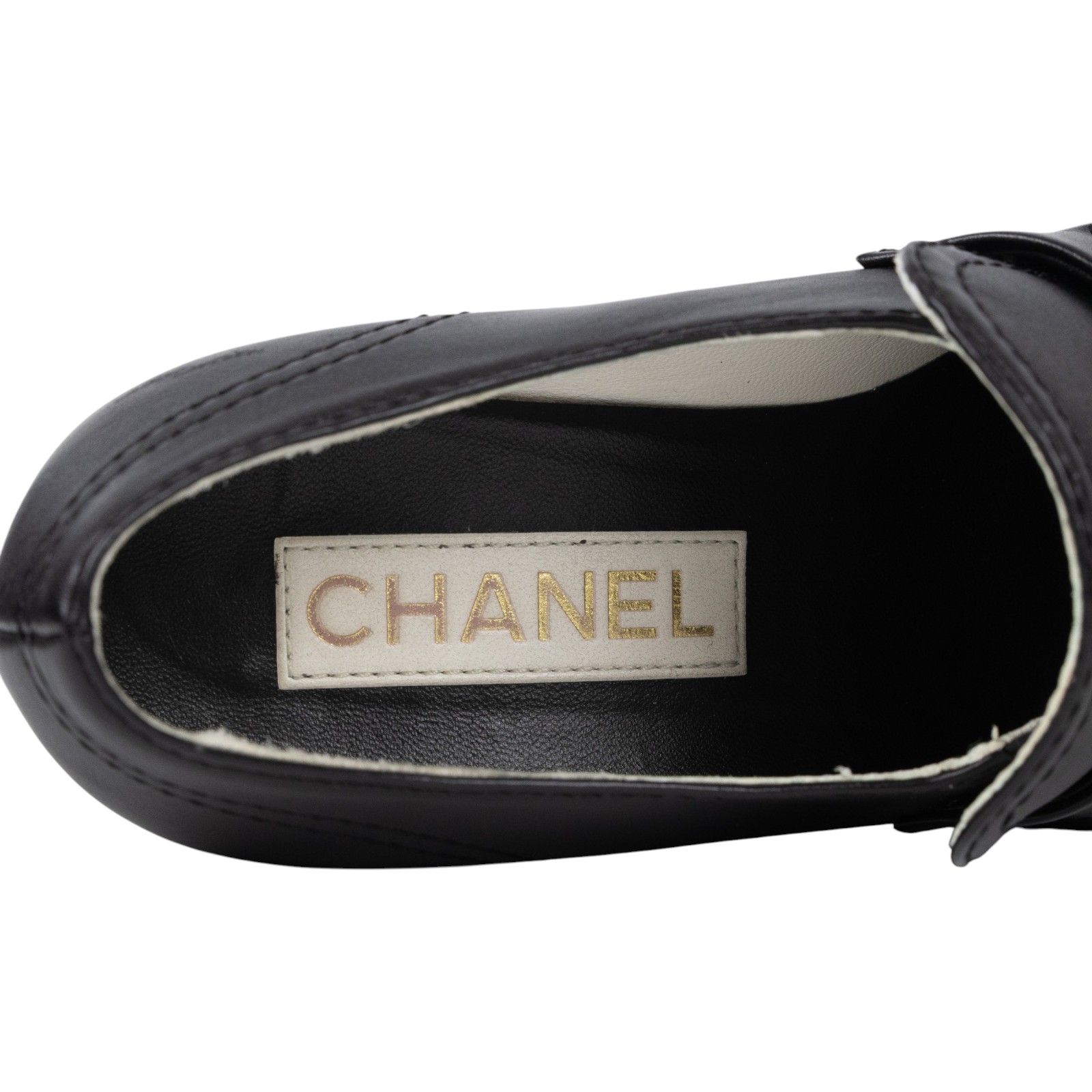 香奈兒 CHANEL CC LOGO 跟鞋 樂福鞋 G45142 B14028_37 黑銀低跟樂福鞋 原廠盒子/防塵袋/台灣購買證明