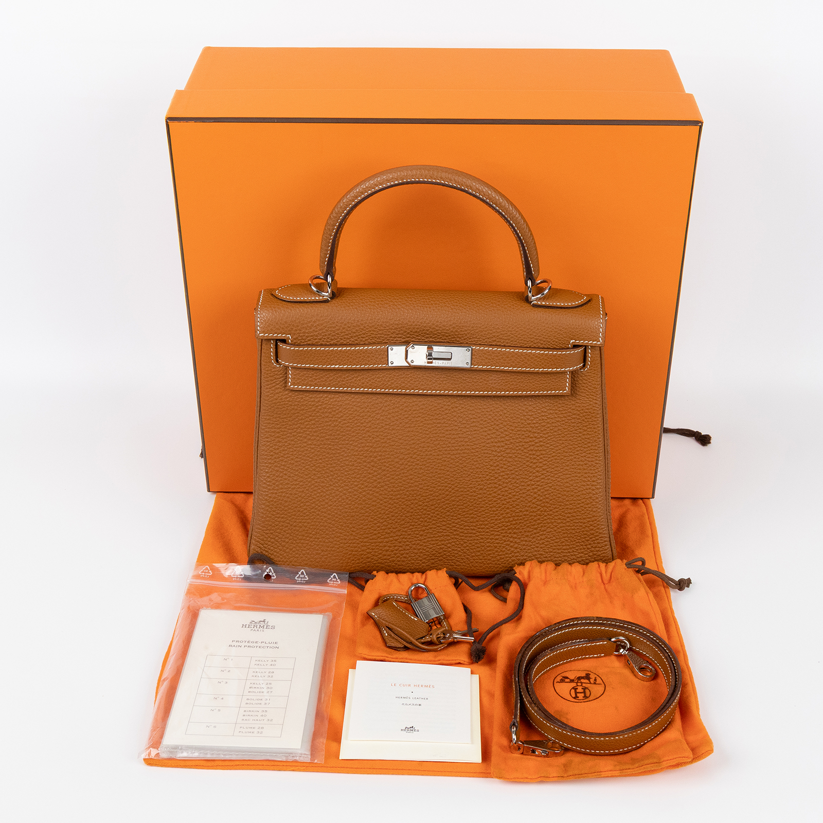 愛馬仕 Hermes Kelly Bag 凱莉包 28 KL28 □J N36 □J刻 金棕KELLY28 原廠盒子/防塵袋/背帶/鎖組/雨衣