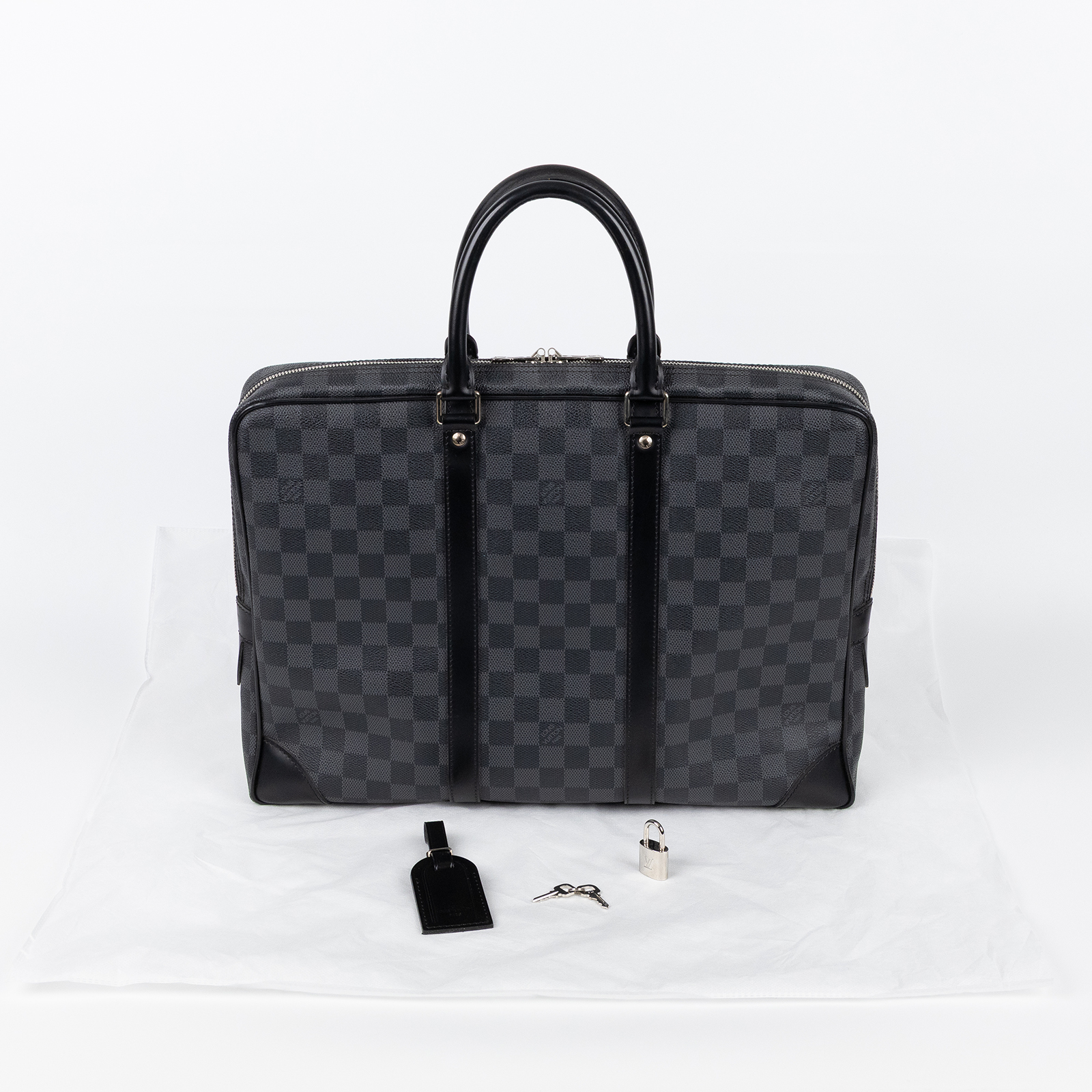路易威登 LOUIS VUITTON Porte Documents Voyage 公事包 N41125 黑棋盤格公事包 鎖組/吊牌