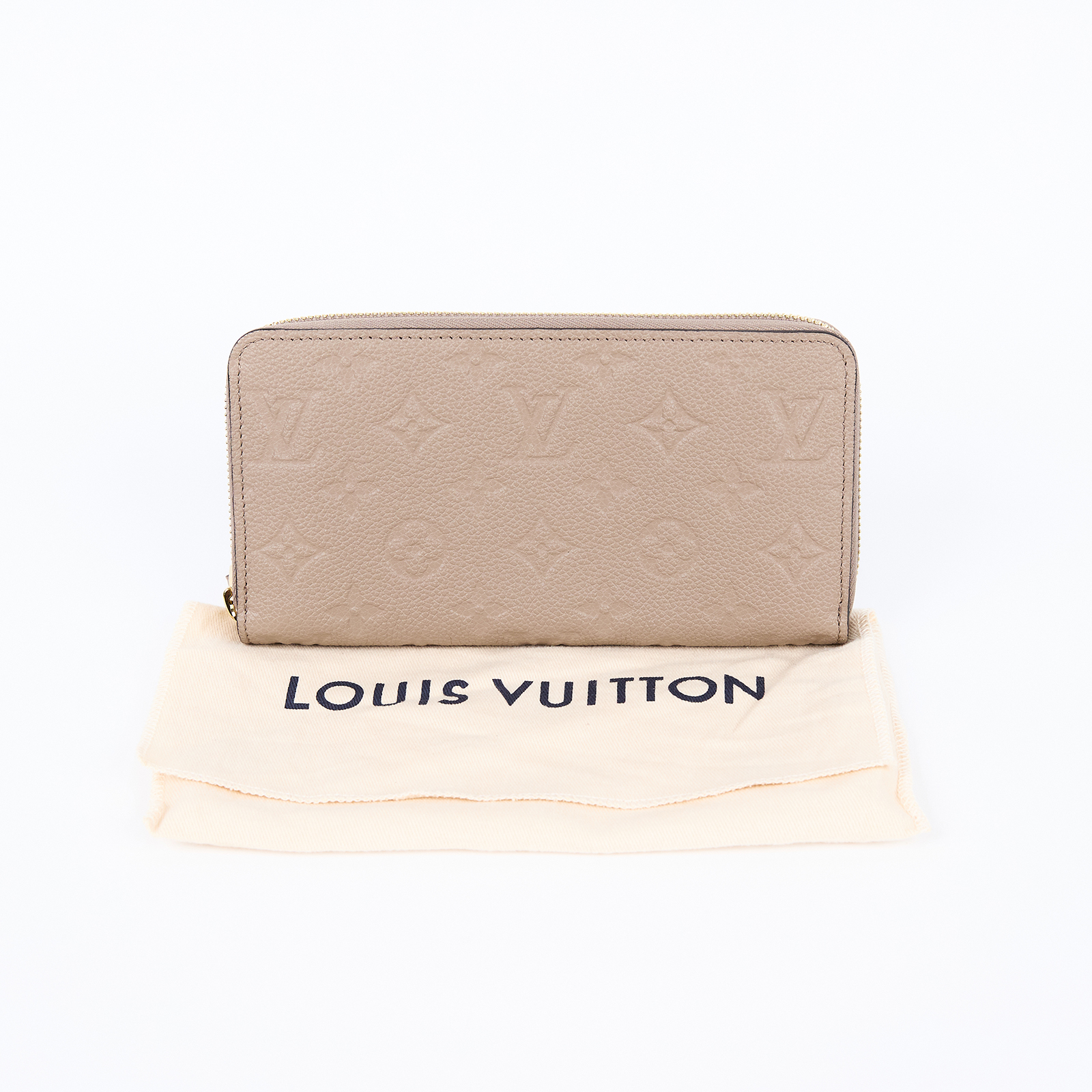 路易威登 LOUIS VUITTON 拉鏈錢包 壓花牛皮 米色 M69034 晶片款 斑鳩灰拉鍊長夾 防塵袋