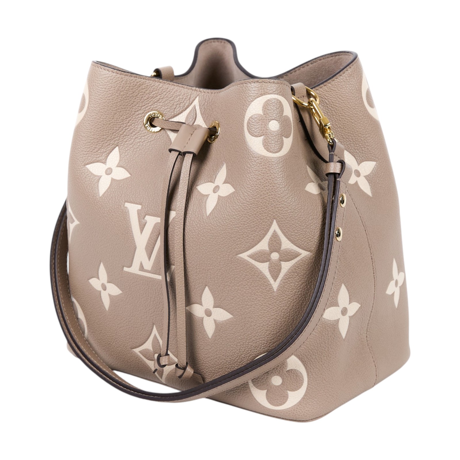 路易威登 LOUIS VUITTON NéoNoé MM 皮革 肩背 水桶包 斑鳩灰色/奶油色 M45555 晶片款  背帶2/防塵袋/購買證明