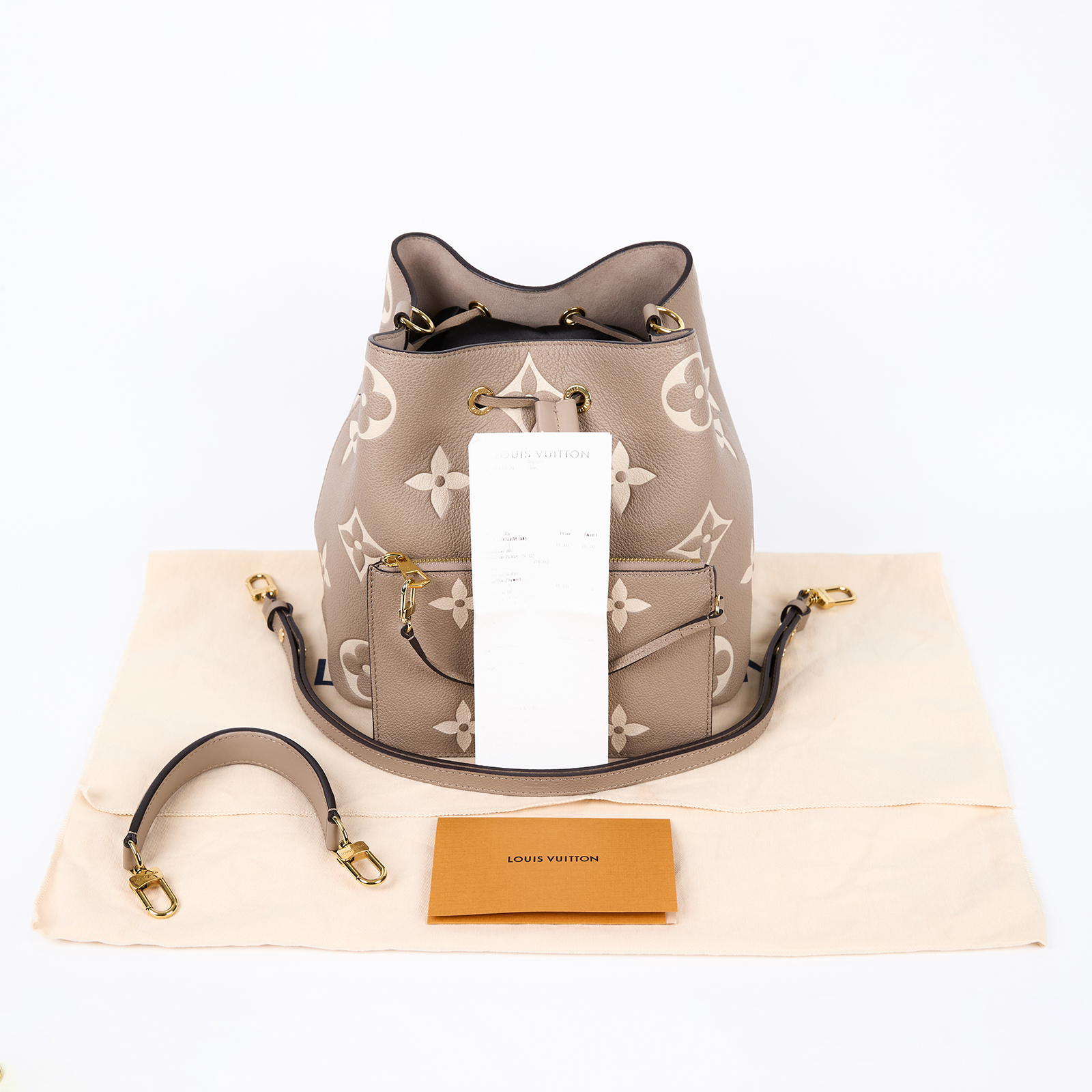 路易威登 LOUIS VUITTON NéoNoé MM 皮革 肩背 水桶包 斑鳩灰色/奶油色 M45555 晶片款  背帶2/防塵袋/購買證明