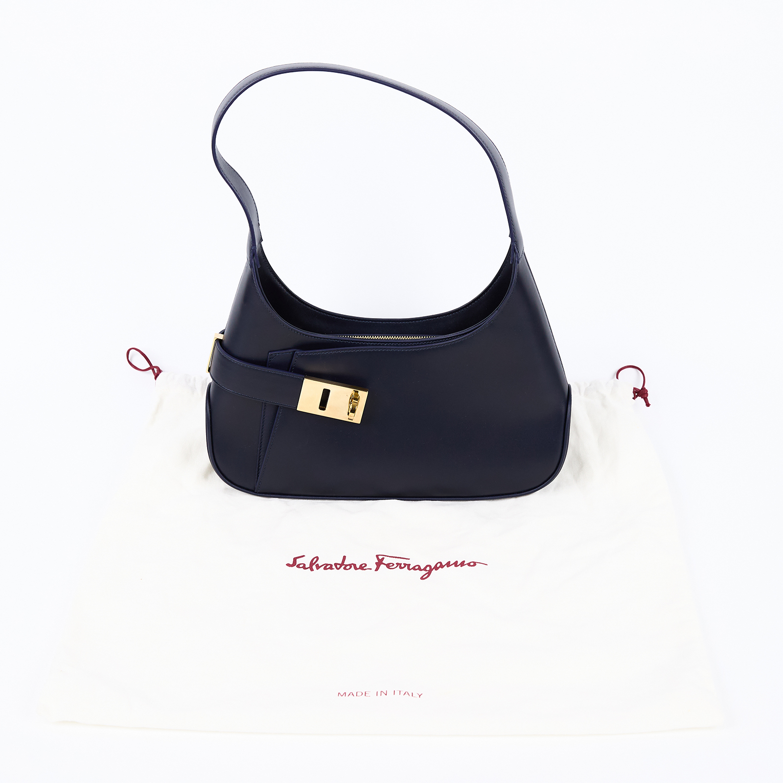 菲拉格慕 SALVATORE FERRAGAMO Gancini HOBO 肩背包 小型 AQ-21-0348 深藍HOBO 防塵袋