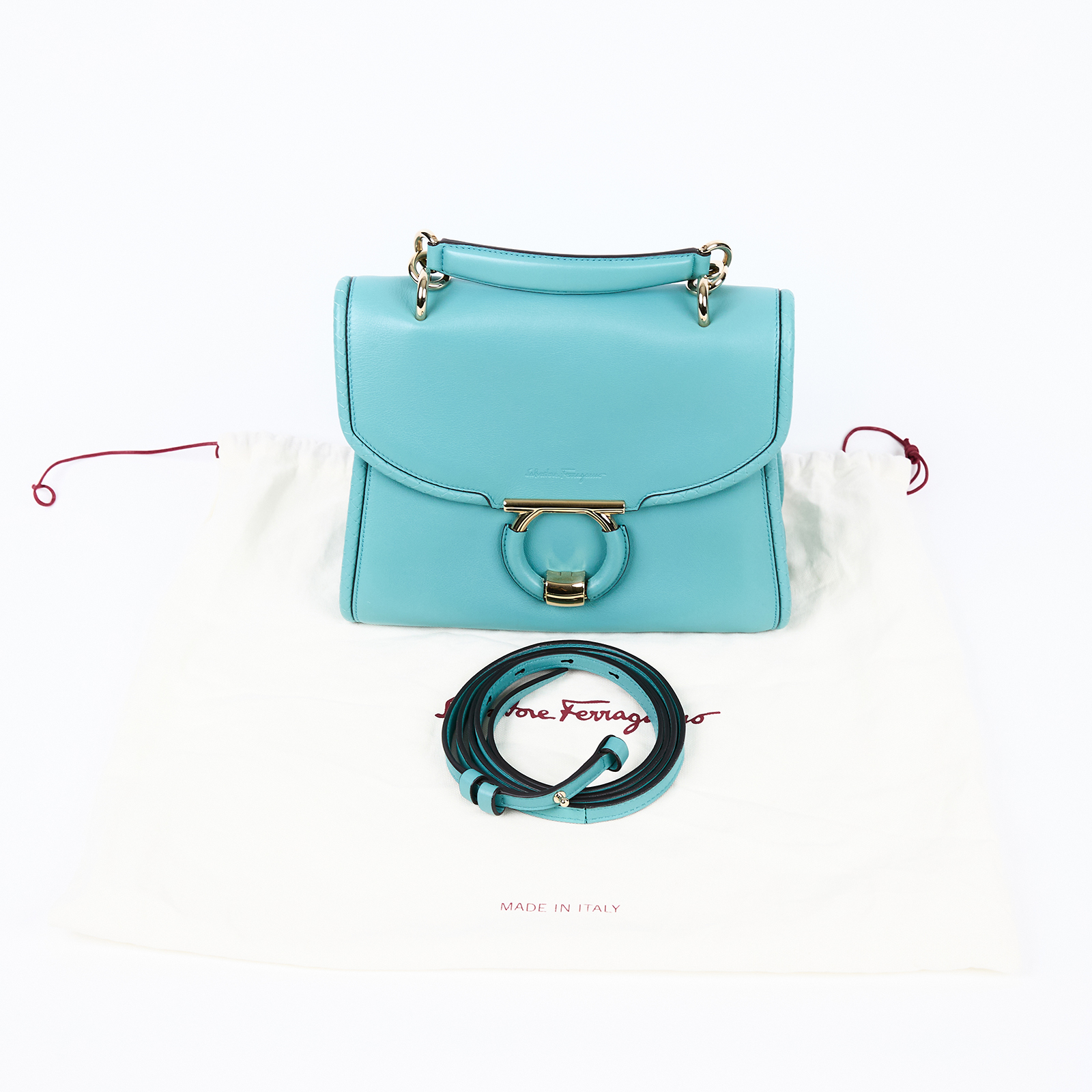 菲拉格慕 SALVATORE FERRAGAMO Margot 手提包 斜背包 中型  湖水藍Margot 手提包 防塵袋/背帶