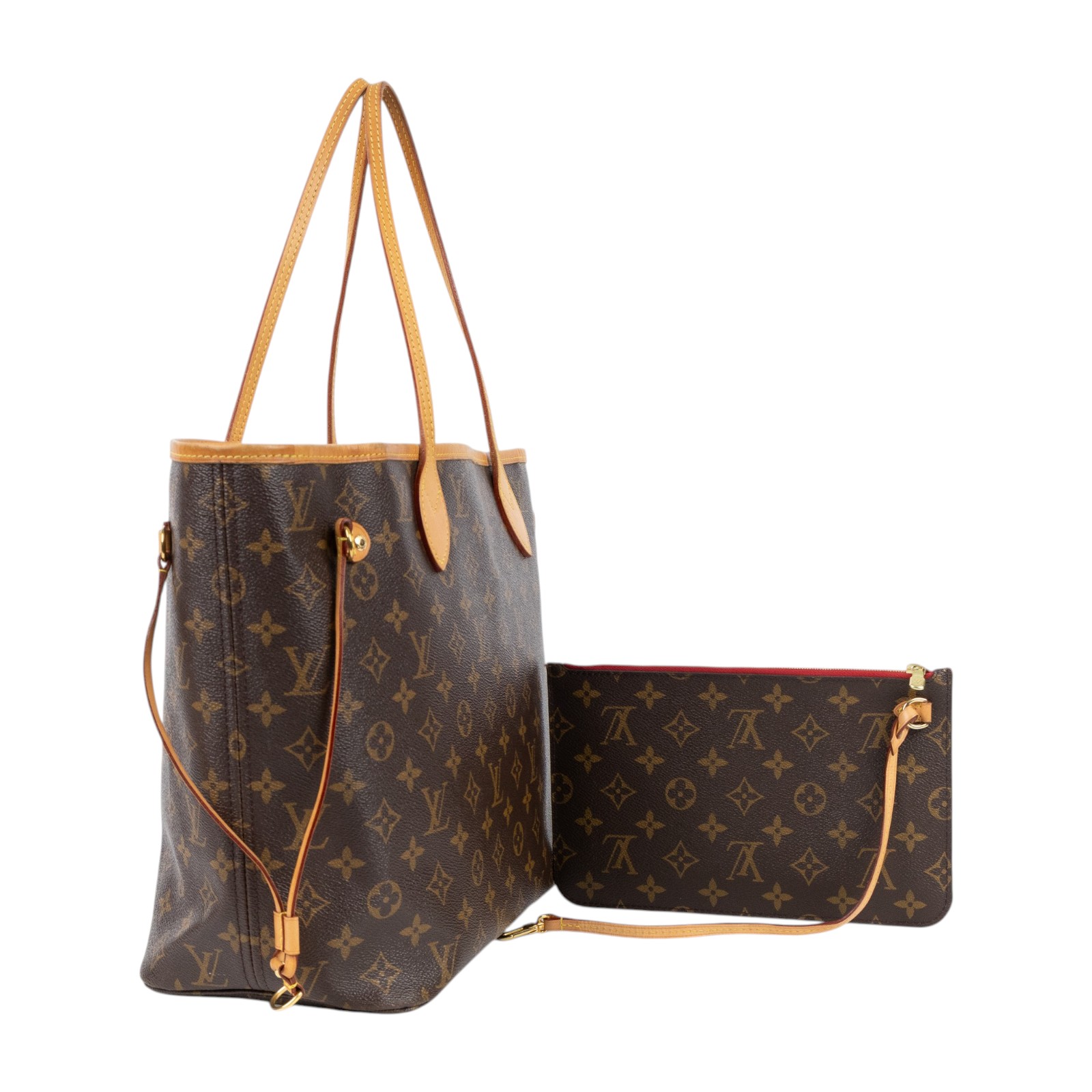 路易威登 LOUIS VUITTON Neverfull MM  經典帆布 肩背 購物袋 櫻桃紅內襯 M46987 晶片款 原花NEVERFULL MM 內袋