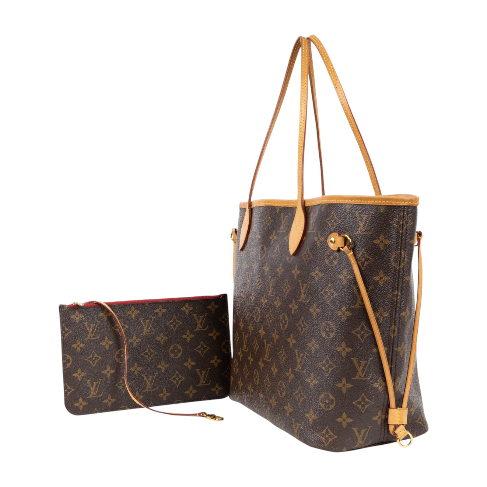 路易威登 LOUIS VUITTON Neverfull MM  經典帆布 肩背 購物袋 櫻桃紅內襯 M46987 晶片款 原花NEVERFULL MM 內袋