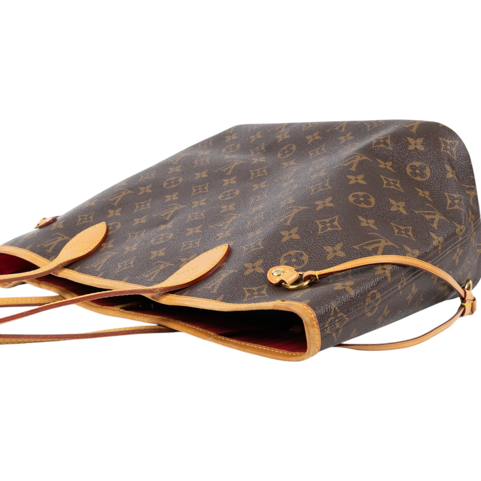 路易威登 LOUIS VUITTON Neverfull MM  經典帆布 肩背 購物袋 櫻桃紅內襯 M46987 晶片款 原花NEVERFULL MM 內袋