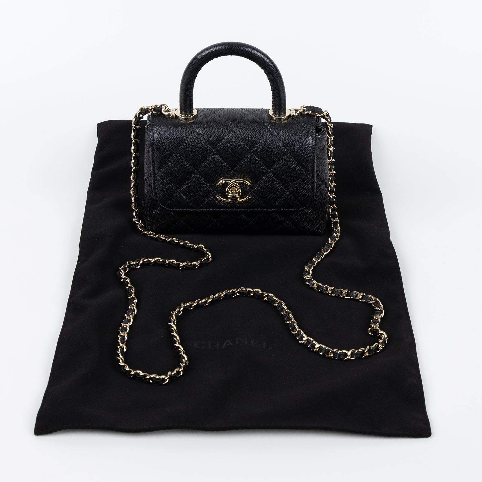 香奈兒 CHANEL COCO Handle 手提包 斜背包 口蓋包 AP4244 晶片款 黑金荔枝COCO HANDLE MICRO 防塵袋
