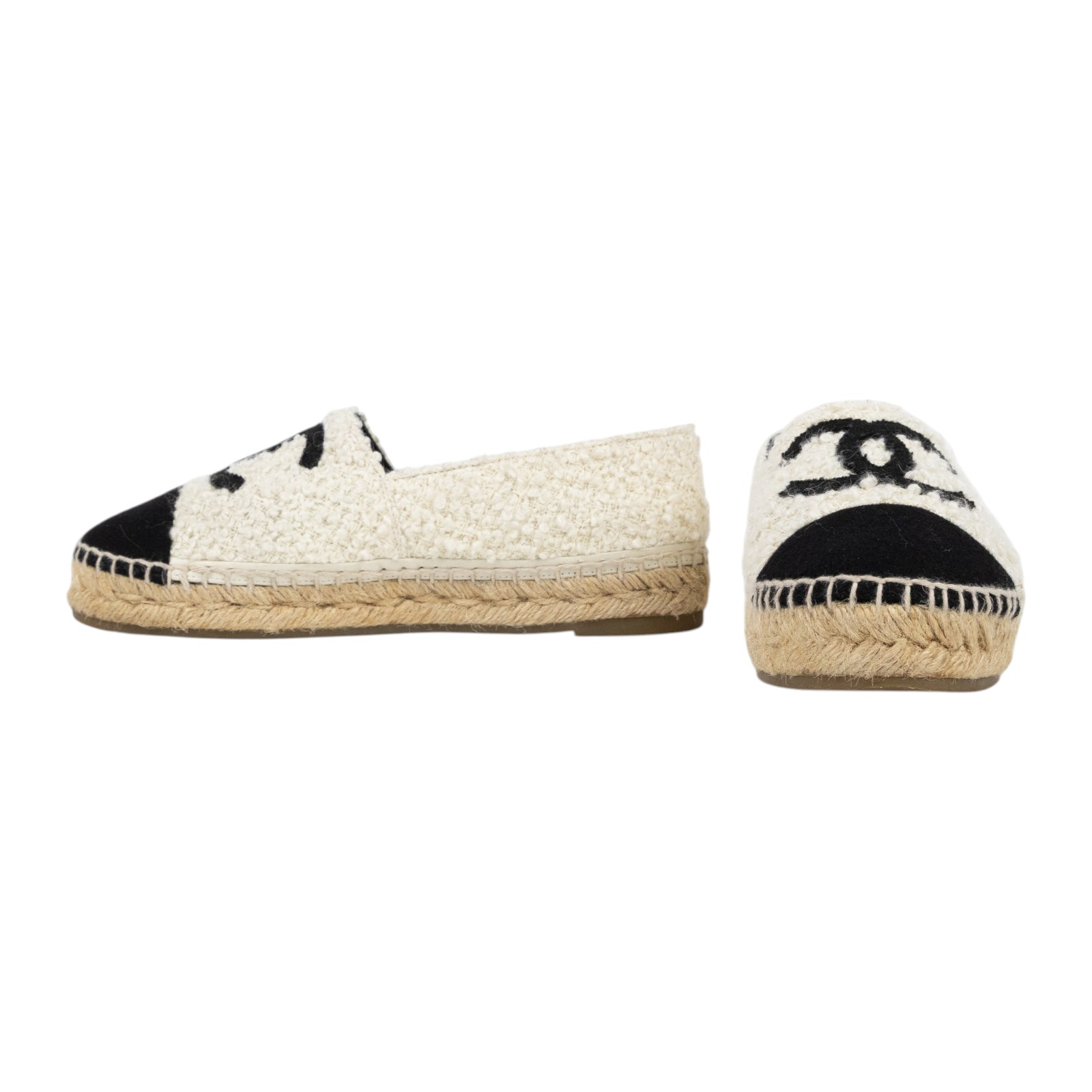 香奈兒 CHANEL Espadrilles 漁夫鞋 G29762 Y56029_37 黑白毛尼草編鞋#37 原廠盒子/防塵袋/購買證明