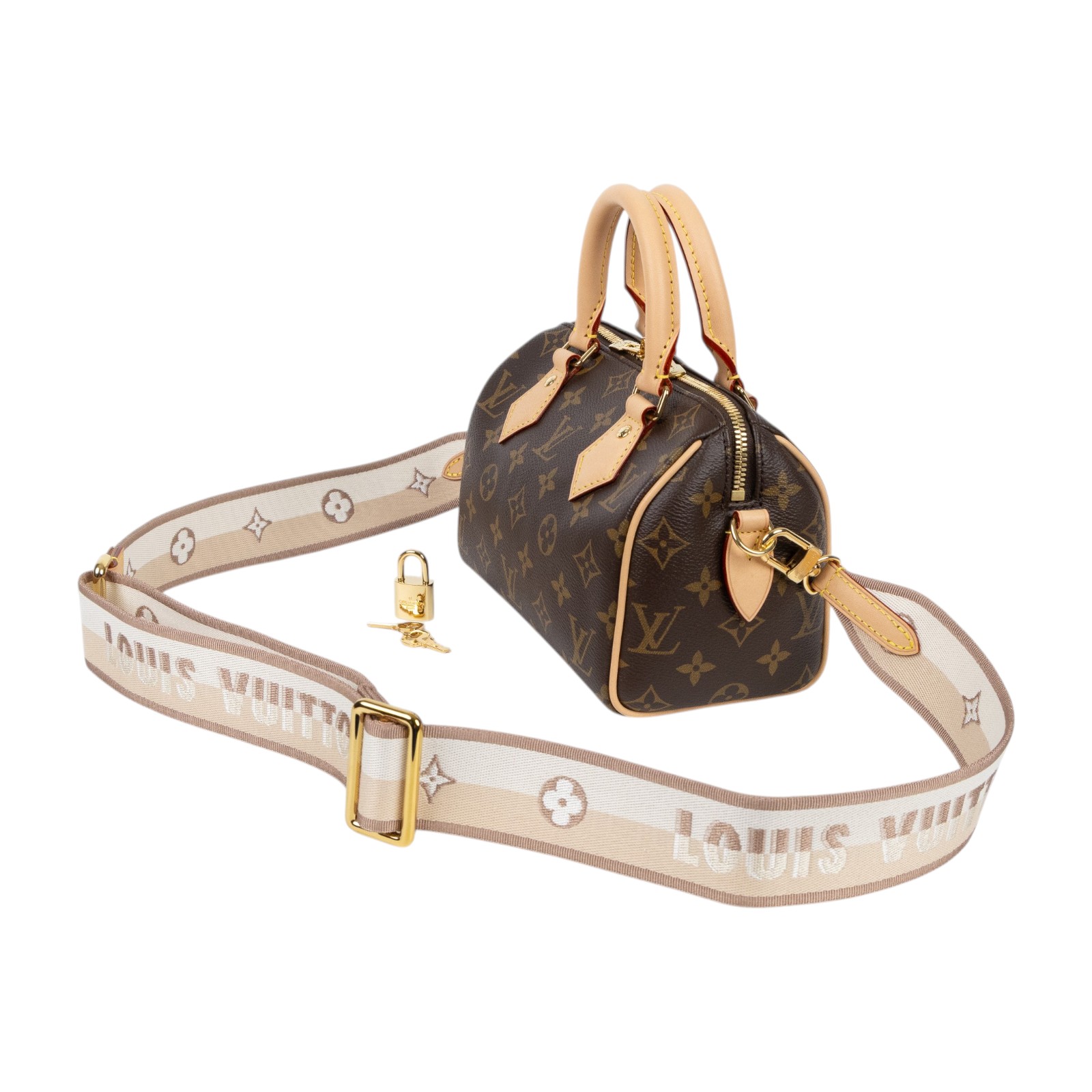 路易威登 LOUIS VUITTON Speedy Bandoulière 20 米色 帆布 手提 斜背 波士頓包 M46222 晶片款  防塵袋/鎖組/背帶