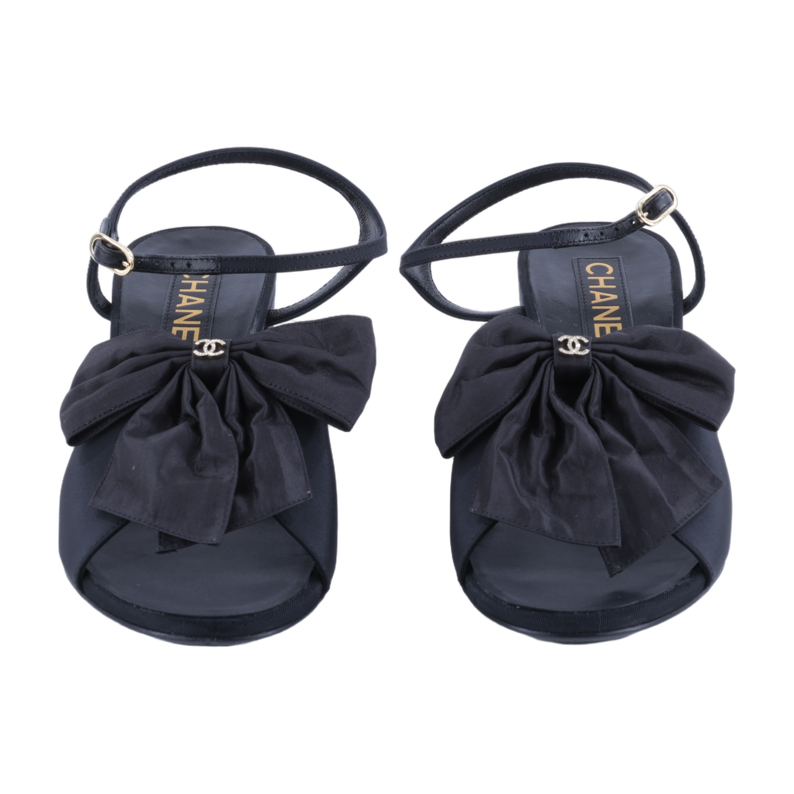 香奈兒 CHANEL 高跟鞋 涼鞋 G45812 B17350_38 黑蝴蝶結粗跟鞋#38 無附屬品