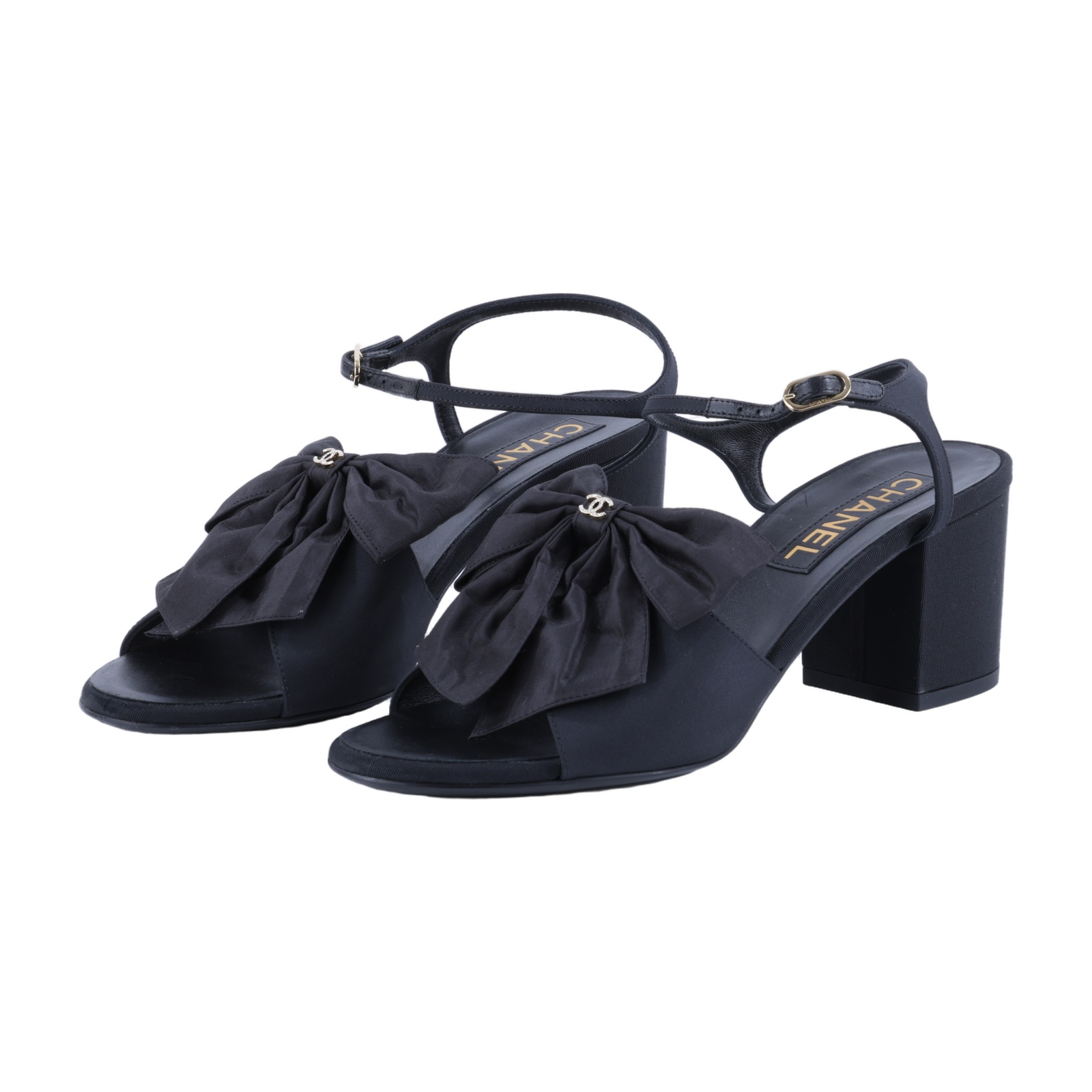 香奈兒 CHANEL 高跟鞋 涼鞋 G45812 B17350_38 黑蝴蝶結粗跟鞋#38 無附屬品