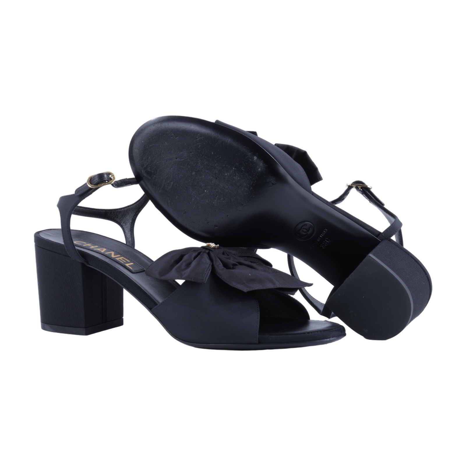 香奈兒 CHANEL 高跟鞋 涼鞋 G45812 B17350_38 黑蝴蝶結粗跟鞋#38 無附屬品