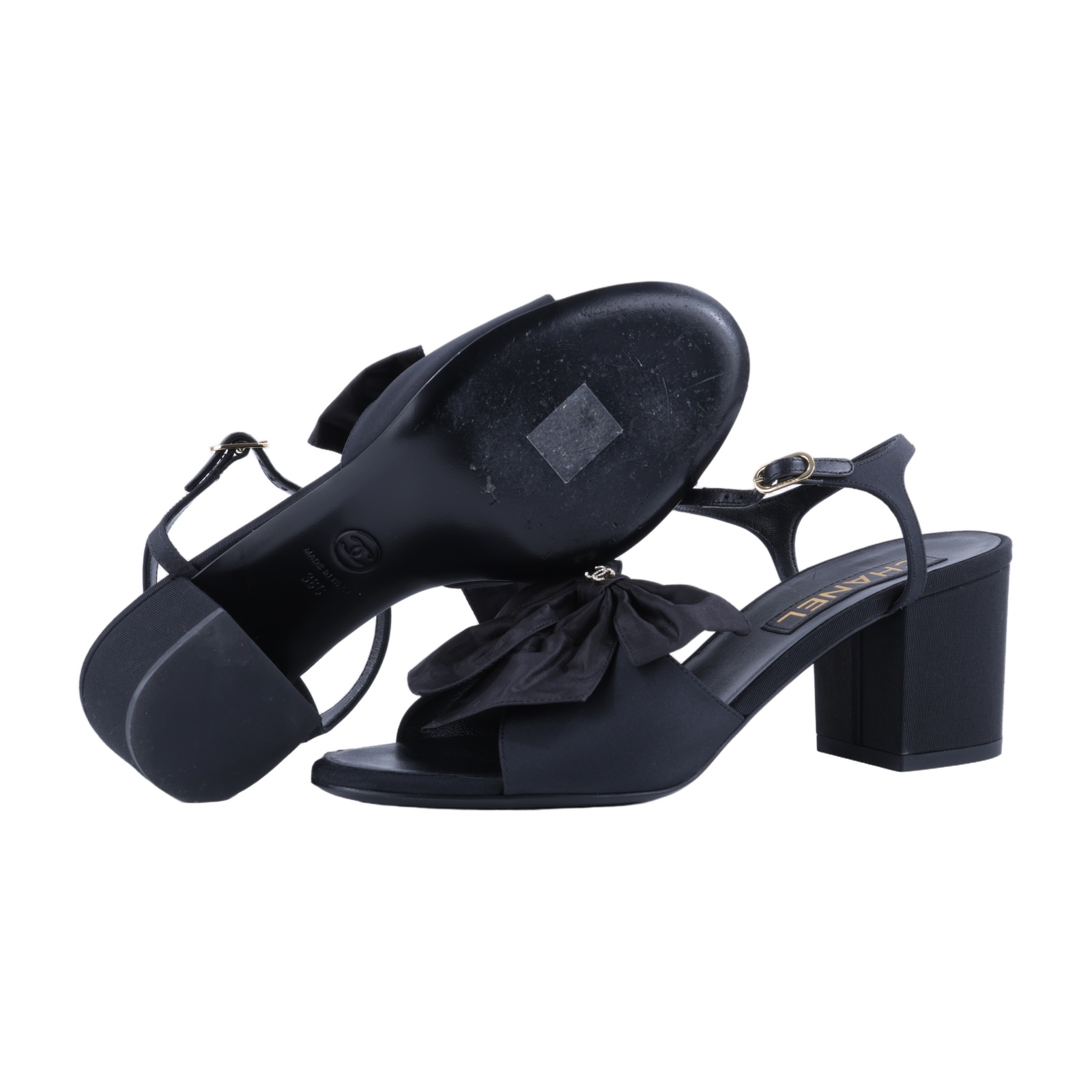 香奈兒 CHANEL 高跟鞋 涼鞋 G45812 B17350_38 黑蝴蝶結粗跟鞋#38 無附屬品