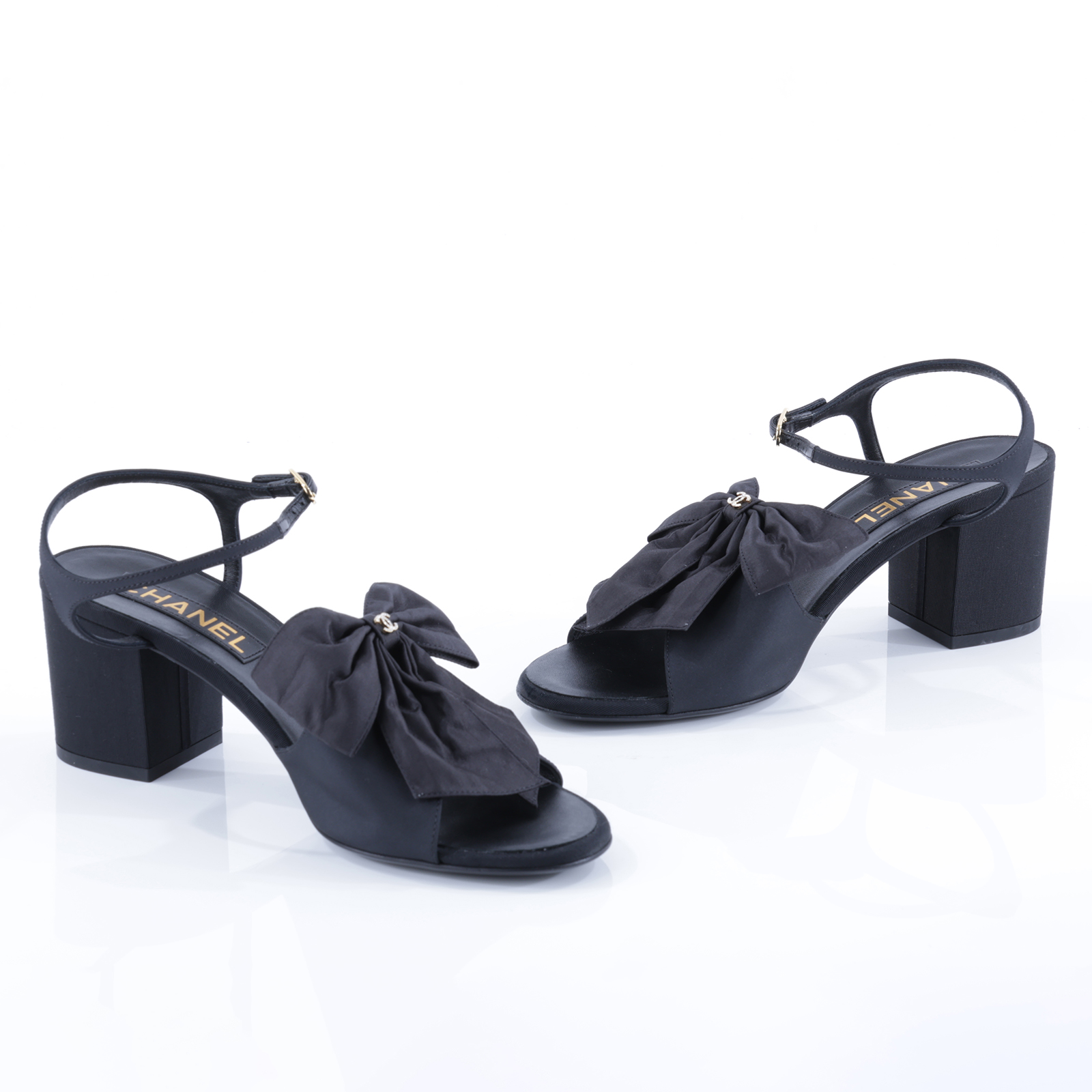 香奈兒 CHANEL 高跟鞋 涼鞋 G45812 B17350_38 黑蝴蝶結粗跟鞋#38 無附屬品