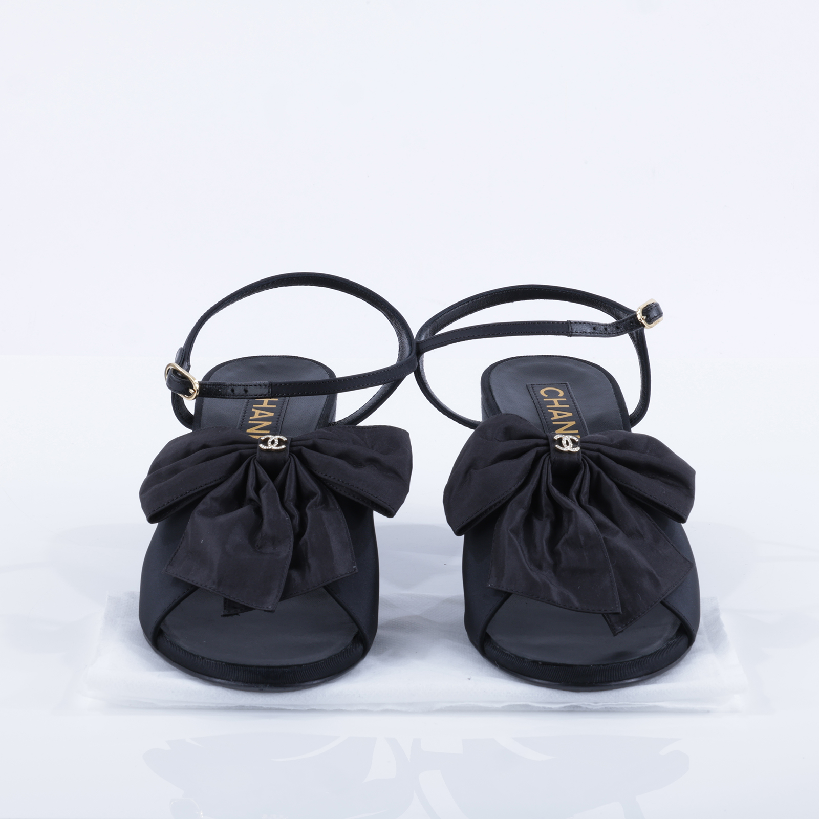 香奈兒 CHANEL 高跟鞋 涼鞋 G45812 B17350_38 黑蝴蝶結粗跟鞋#38 無附屬品