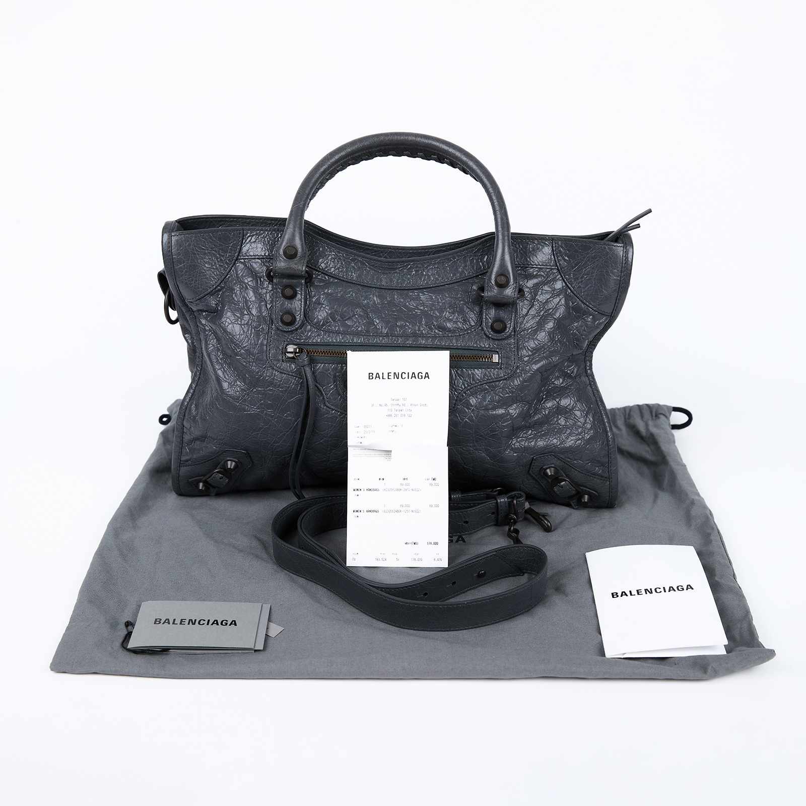 巴黎世家 BALENCIAGA Le City 機車包 中型 手提包 肩背包 8230582ABEK 灰LE CITY 中號 防塵袋/購買證明/背帶