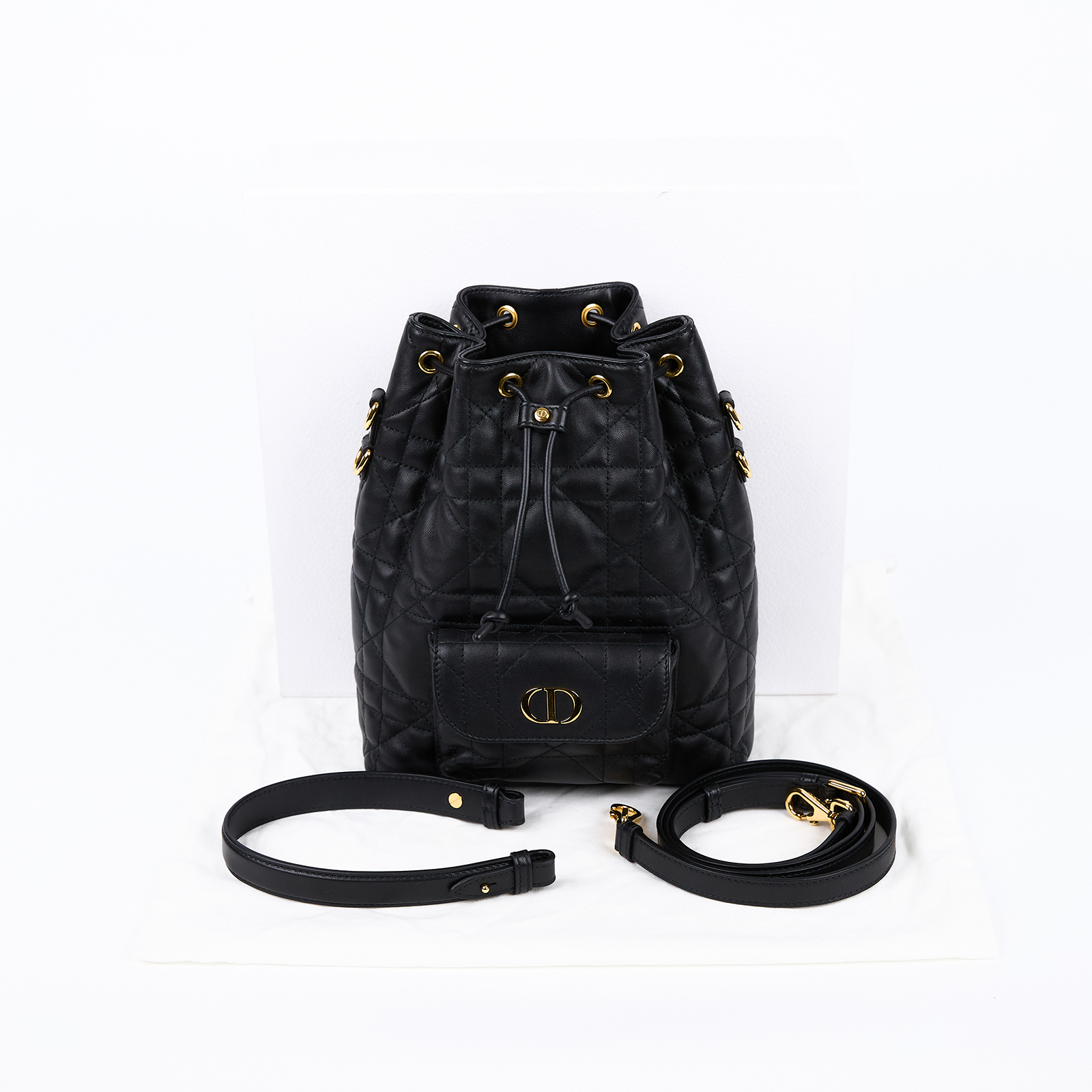 迪奧 CHRISTIAN DIOR Caro 肩背 水桶包 M3372UNOZ 黑金Caro水桶包 原廠盒子/防塵袋/背帶2