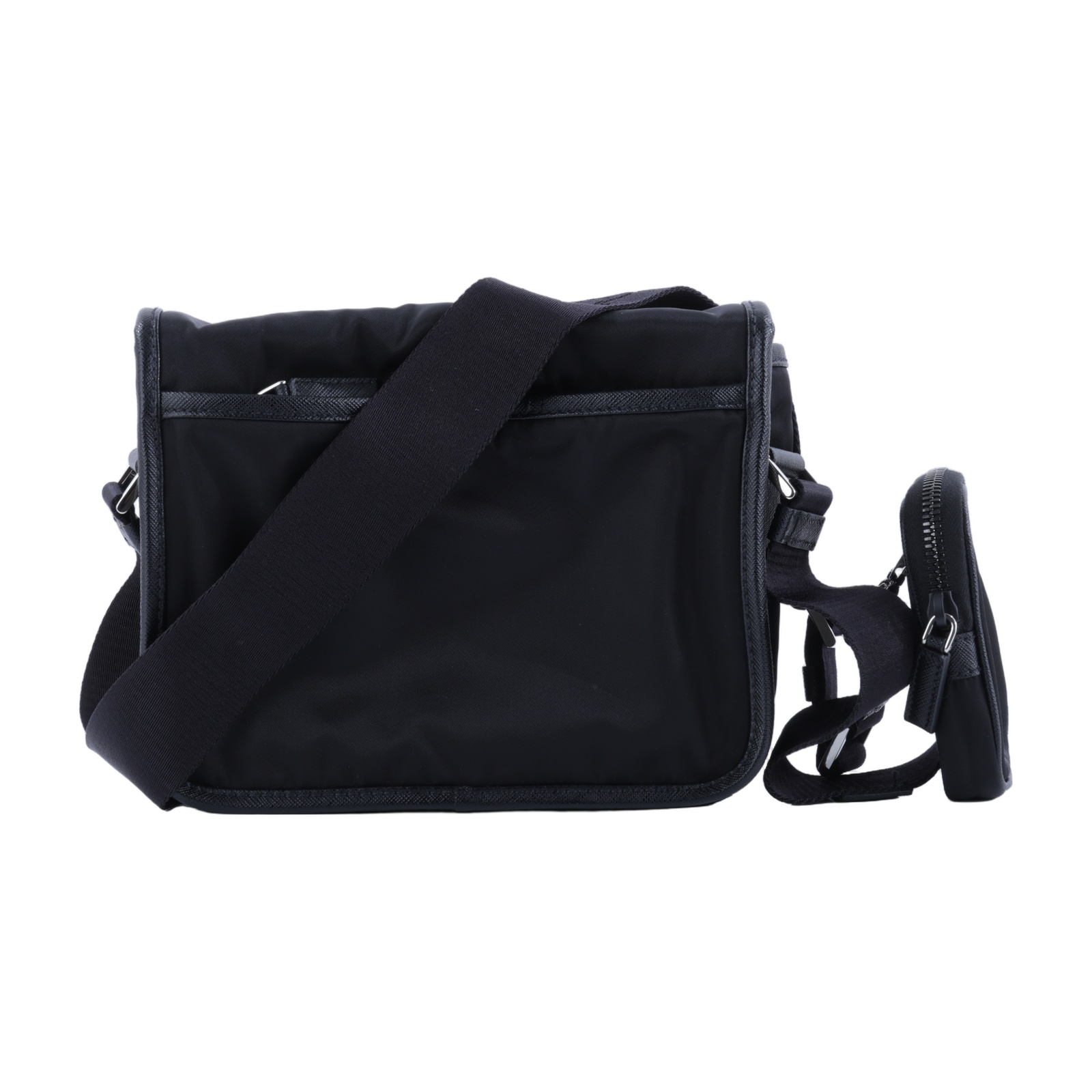 普拉達 PRADA Re-Nylon Saffiano 皮革肩背袋 2VD034_2DMH 黑尼龍掀蓋郵差包 防塵袋/子包
