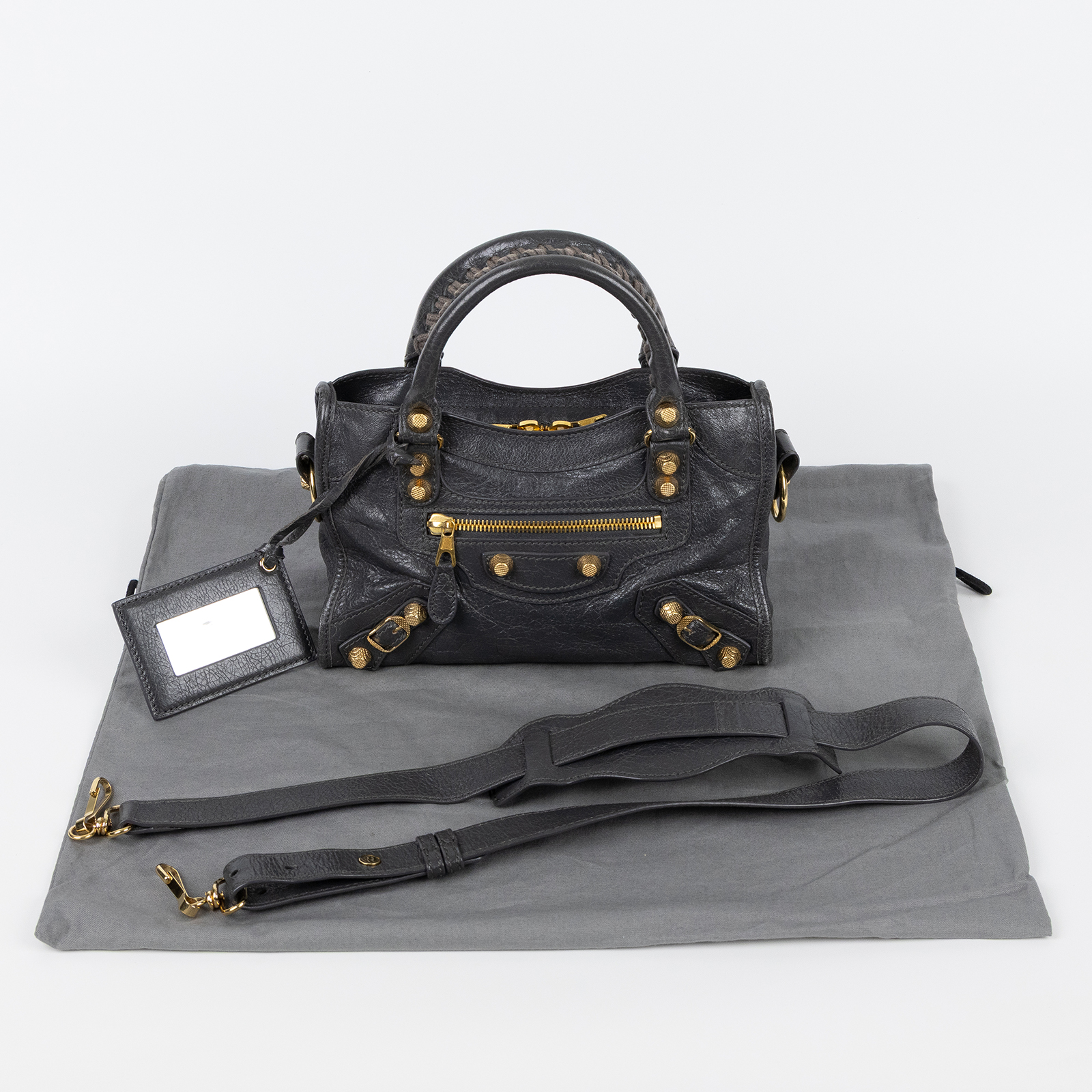 巴黎世家 BALENCIAGA Giant Mini City 手提 機車包 309544D94JG 灰金MINI CITY 防塵袋/鏡子/背帶