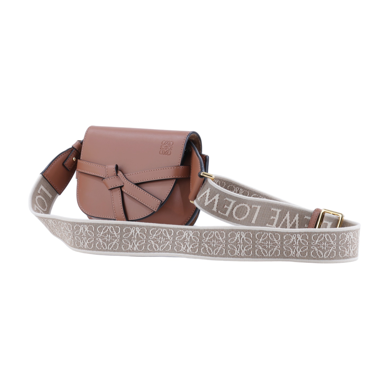 羅意威 LOEWE Mini Gate Dual bag 迷你 小牛皮 肩背包 帆布背帶 A650N46X13 棕色GATE MINI 防塵袋/購買證明