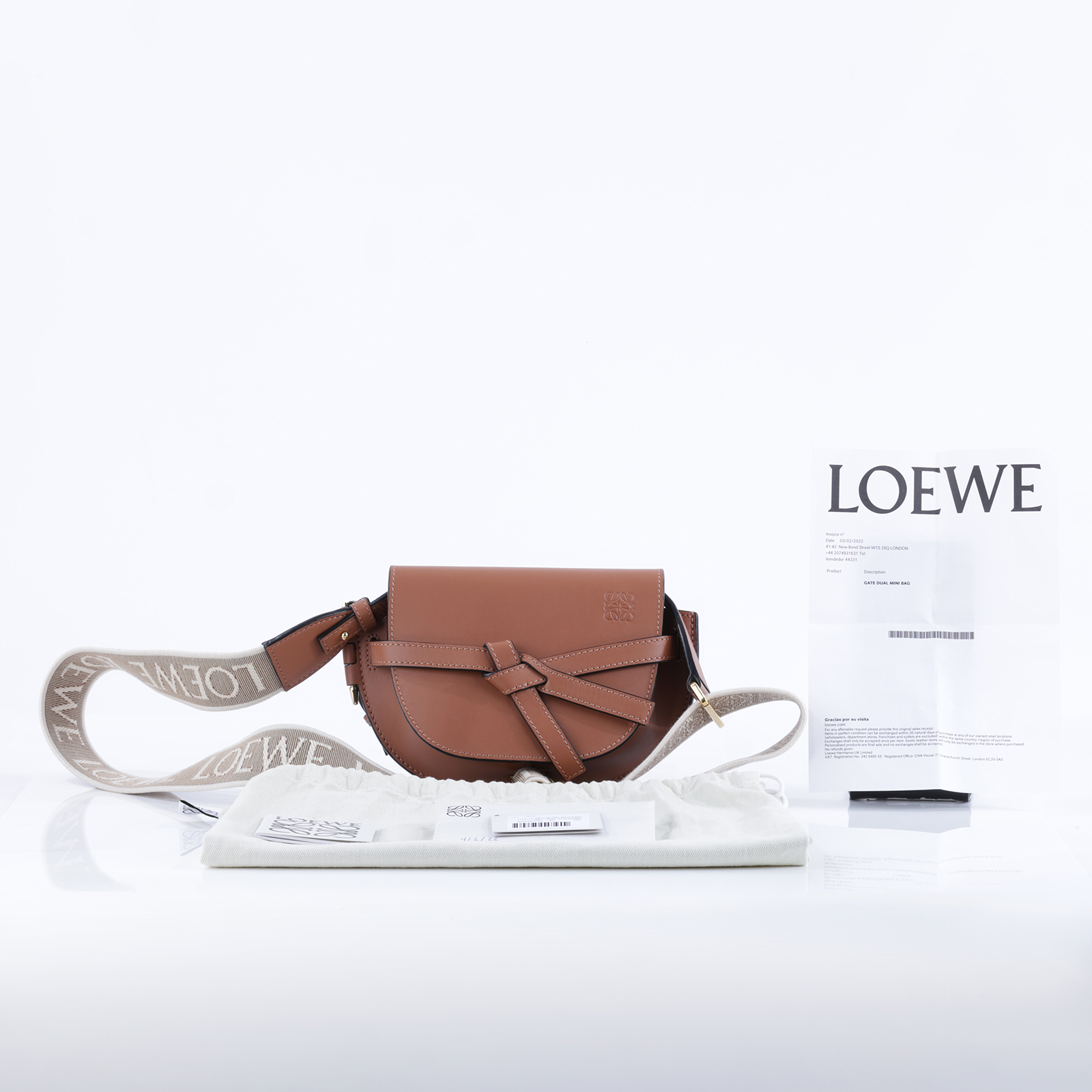 羅意威 LOEWE Mini Gate Dual bag 迷你 小牛皮 肩背包 帆布背帶 A650N46X13 棕色GATE MINI 防塵袋/購買證明