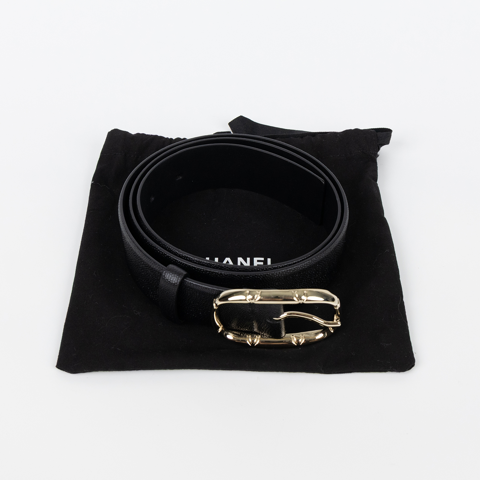 香奈兒 CHANEL 皮帶 AAB176_85 黑淡金荔枝皮帶 防塵袋