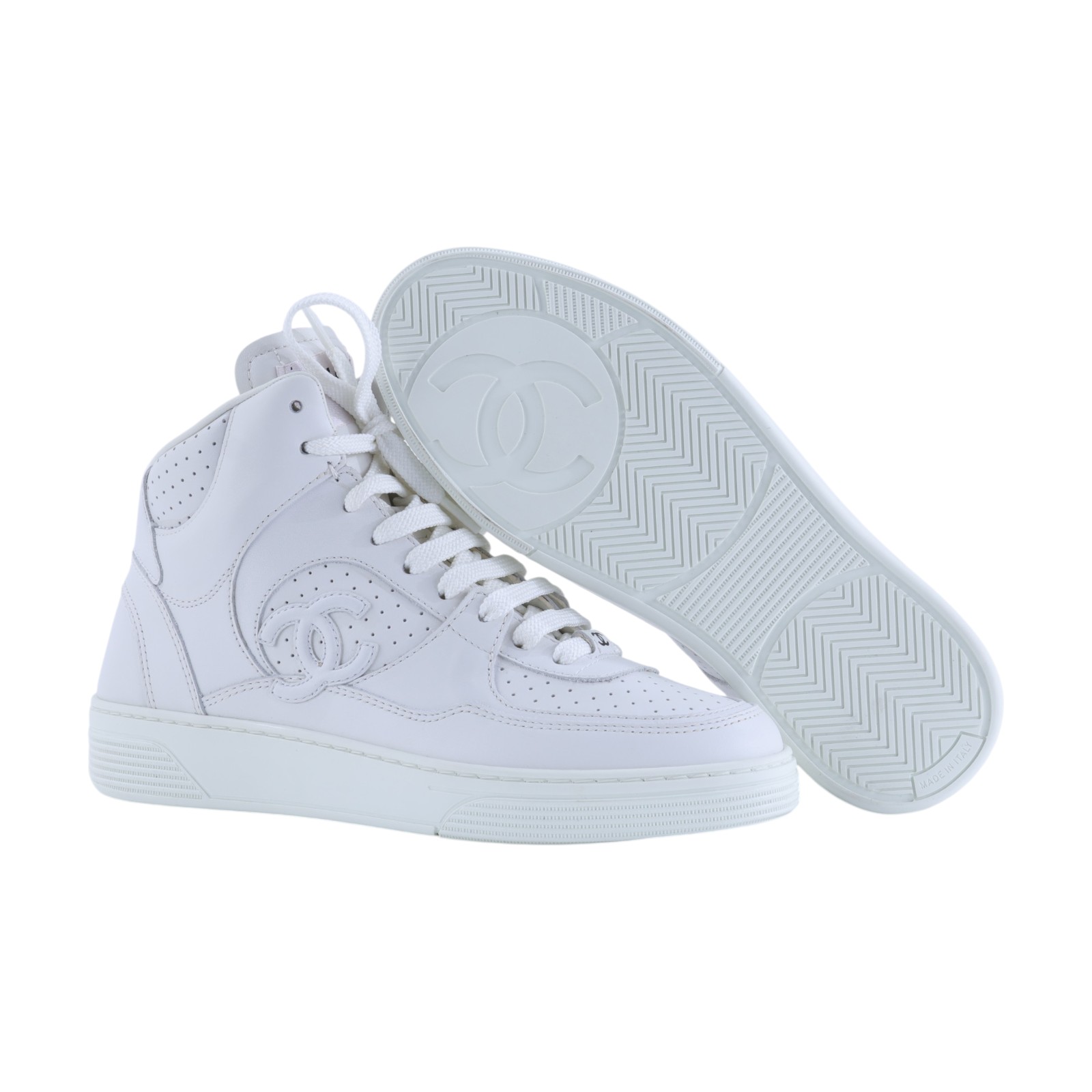 香奈兒 CHANEL CC LOGO 球鞋 運動鞋 G45080 B13302_35 白雙C LOGO高筒休閒鞋 原廠盒子/防塵袋/購買證明/鞋帶