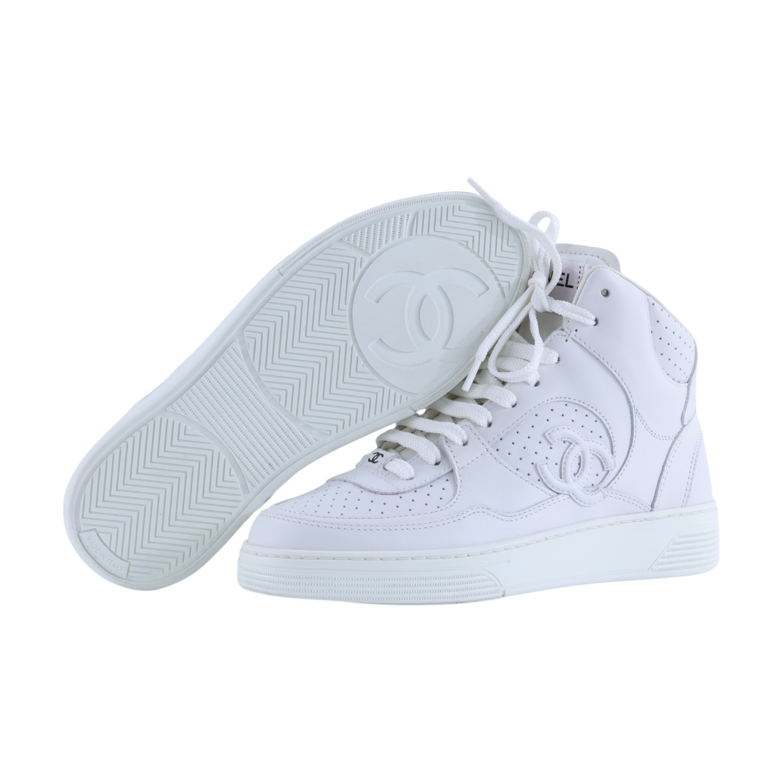 香奈兒 CHANEL CC LOGO 球鞋 運動鞋 G45080 B13302_35 白雙C LOGO高筒休閒鞋 原廠盒子/防塵袋/購買證明/鞋帶