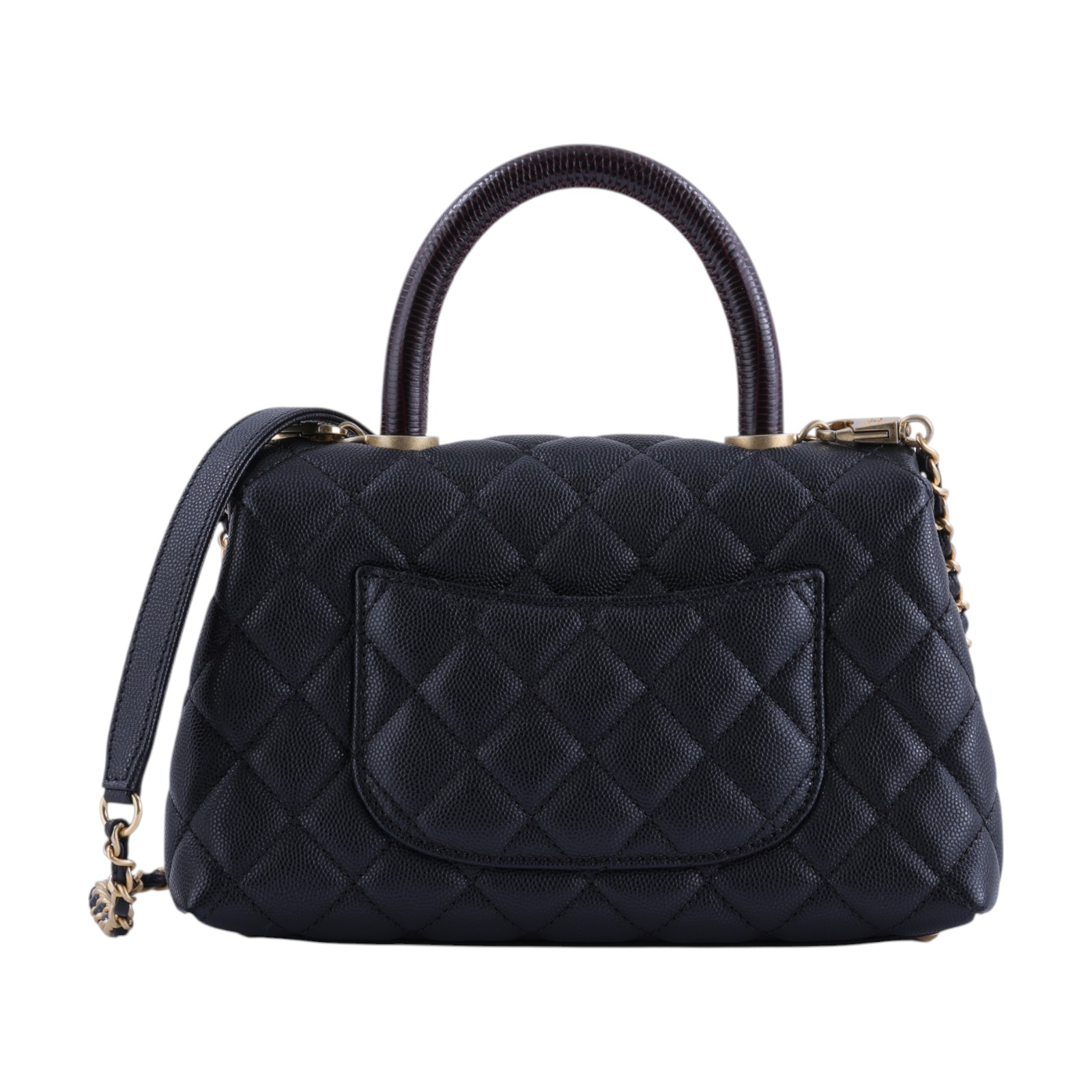 香奈兒 CHANEL Handle 24 手提 口蓋包 A92990 29開黑金荔枝COCO HANDLE24 保證卡/背帶